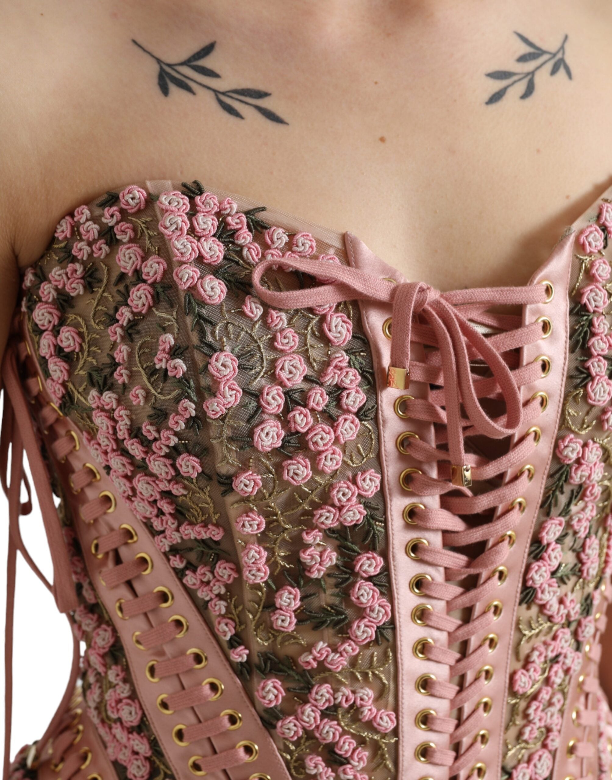 Pink Floral Applique Bustier Corset Top - ventzia