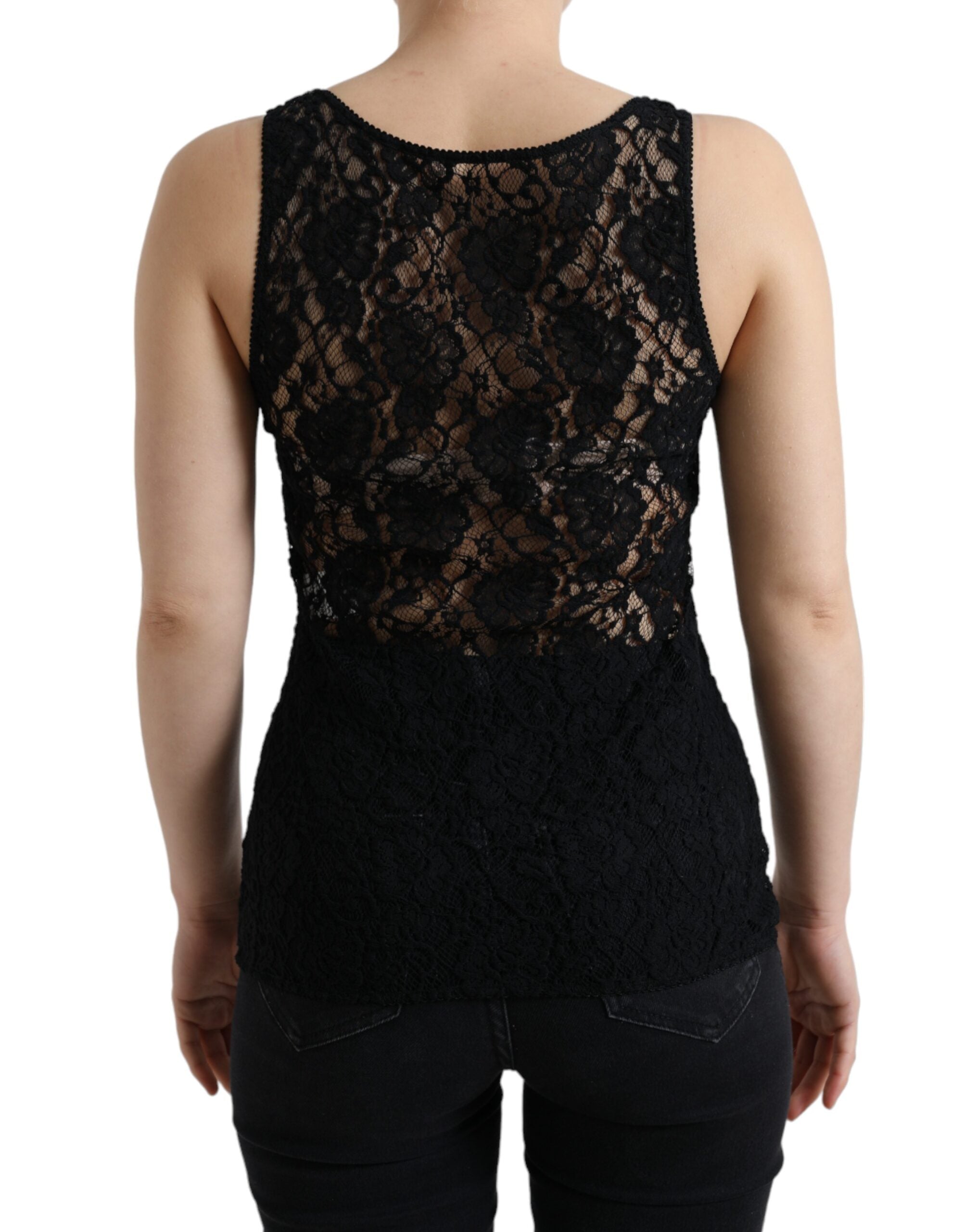 Black Logo Stripe Lace Sleeveless Tank Top - ventzia