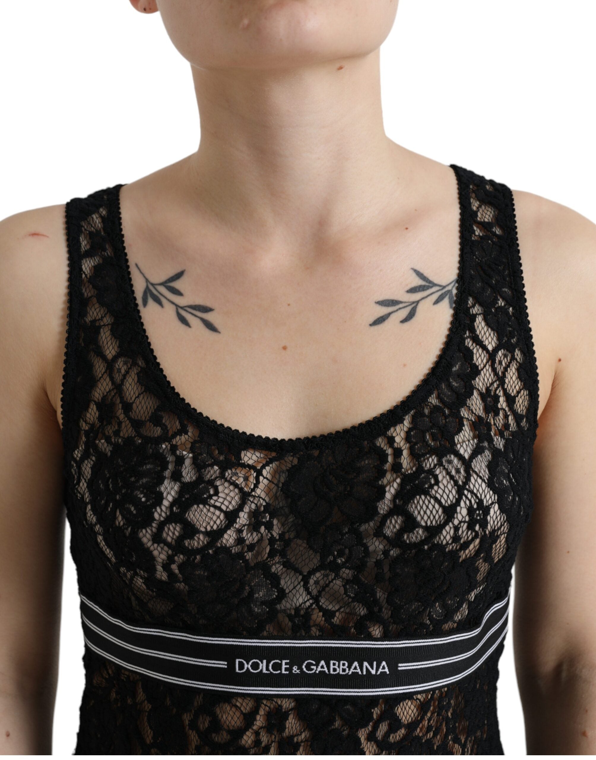 Black Logo Stripe Lace Sleeveless Tank Top - ventzia