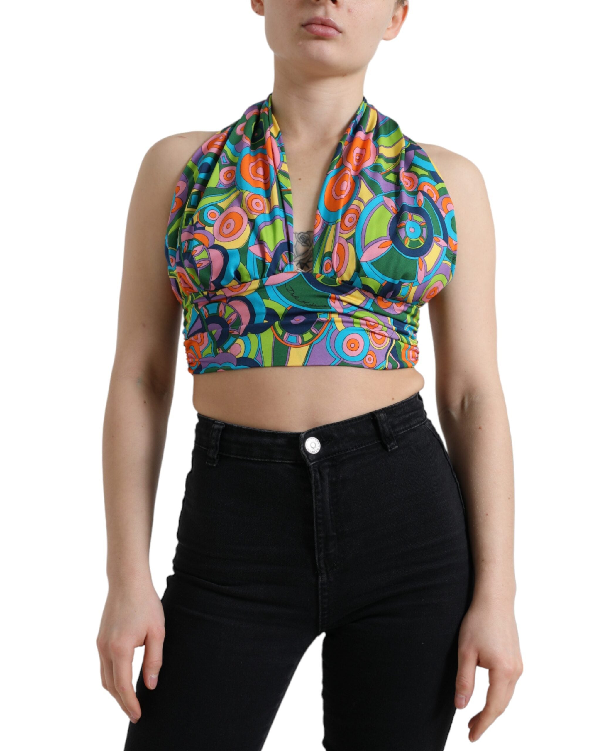 Multicolor Halter Sleeveless Cropped Tank Top - ventzia