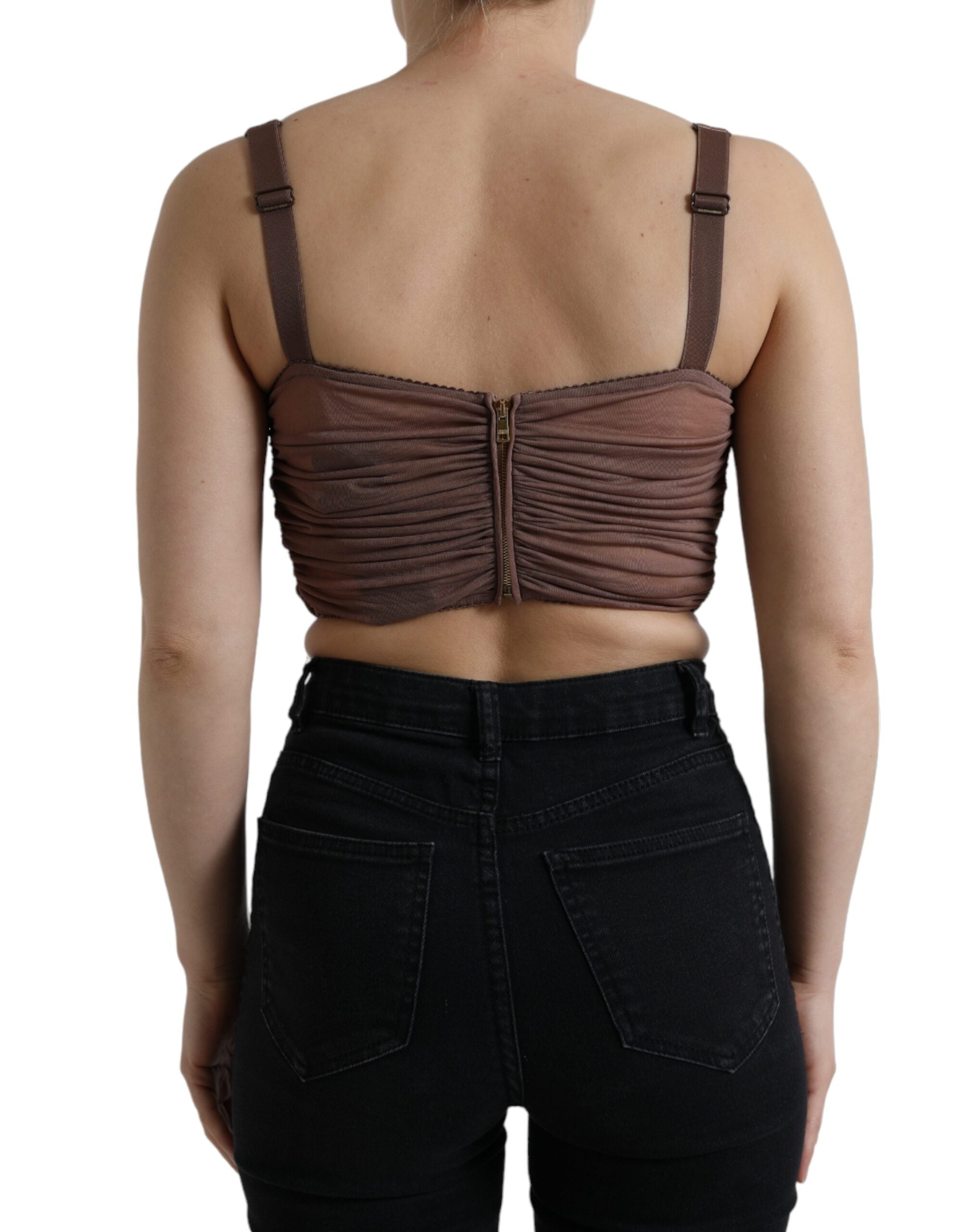Brown Viscose Bustier Sleeveless Cropped Top - ventzia