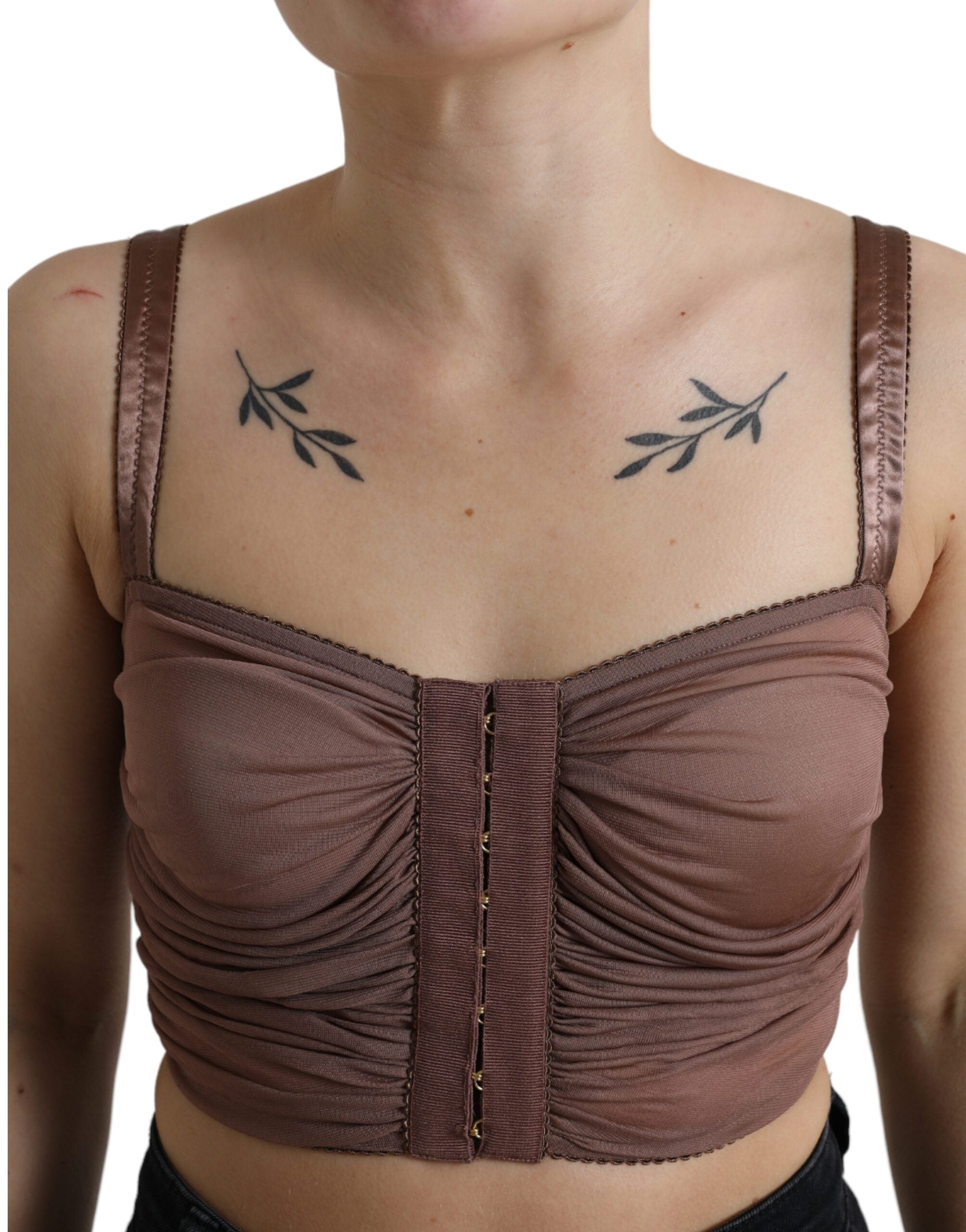 Brown Viscose Bustier Sleeveless Cropped Top - ventzia