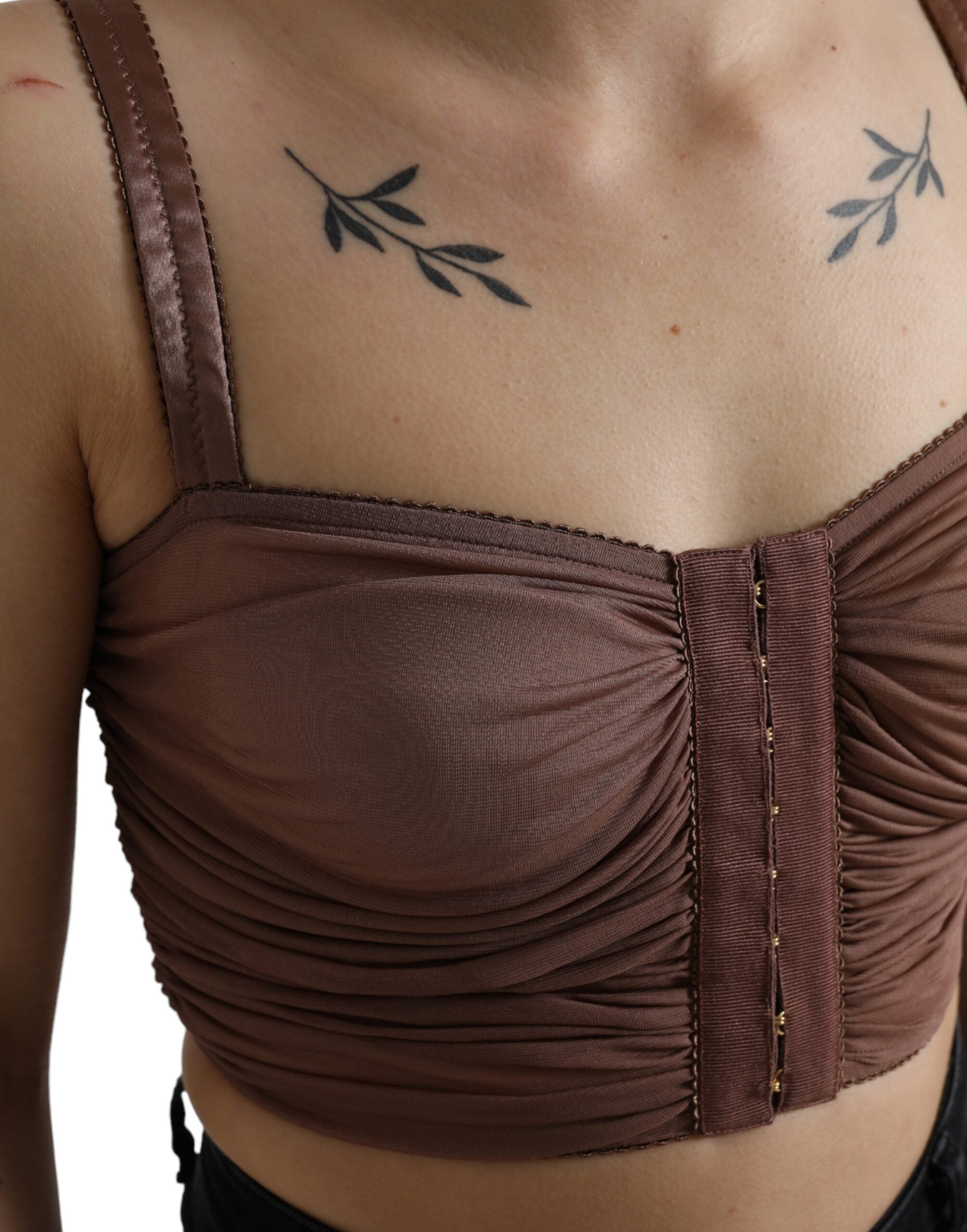 Brown Viscose Bustier Sleeveless Cropped Top - ventzia