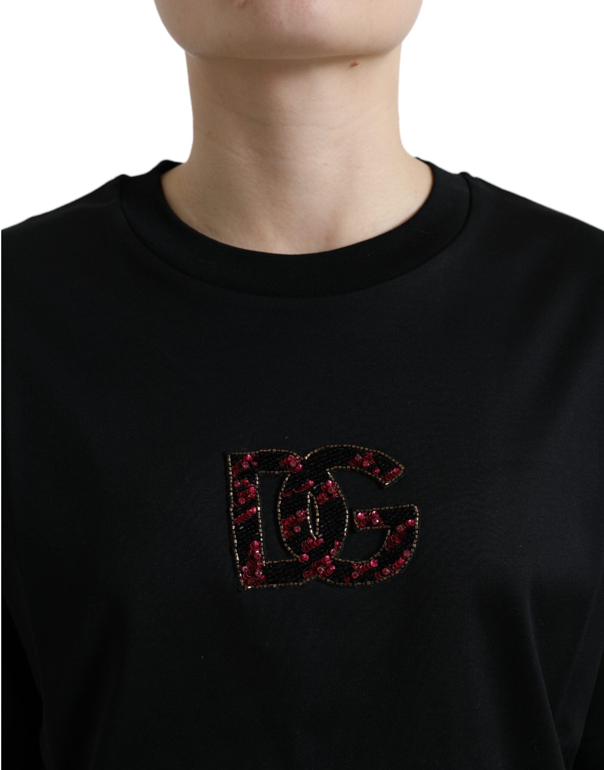 Black Cotton DG Crystal Crewneck Tee T-shirt - ventzia