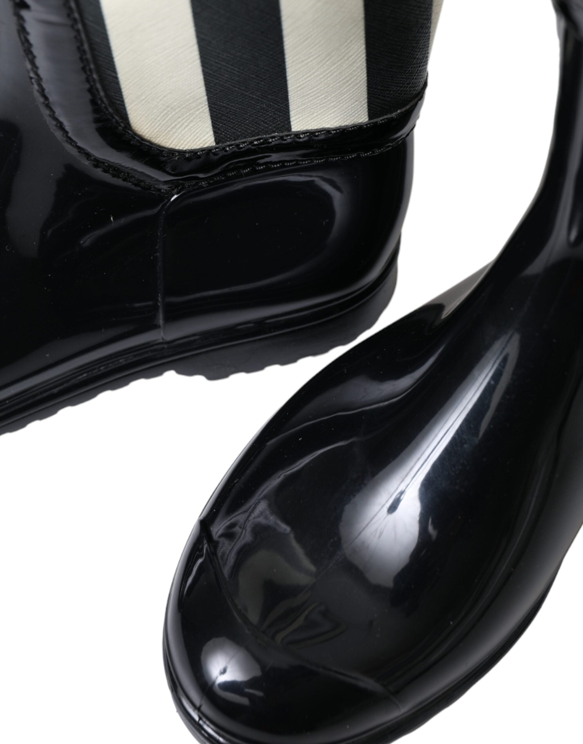 Black Rubber Knee High Flat Boots Shoes - ventzia