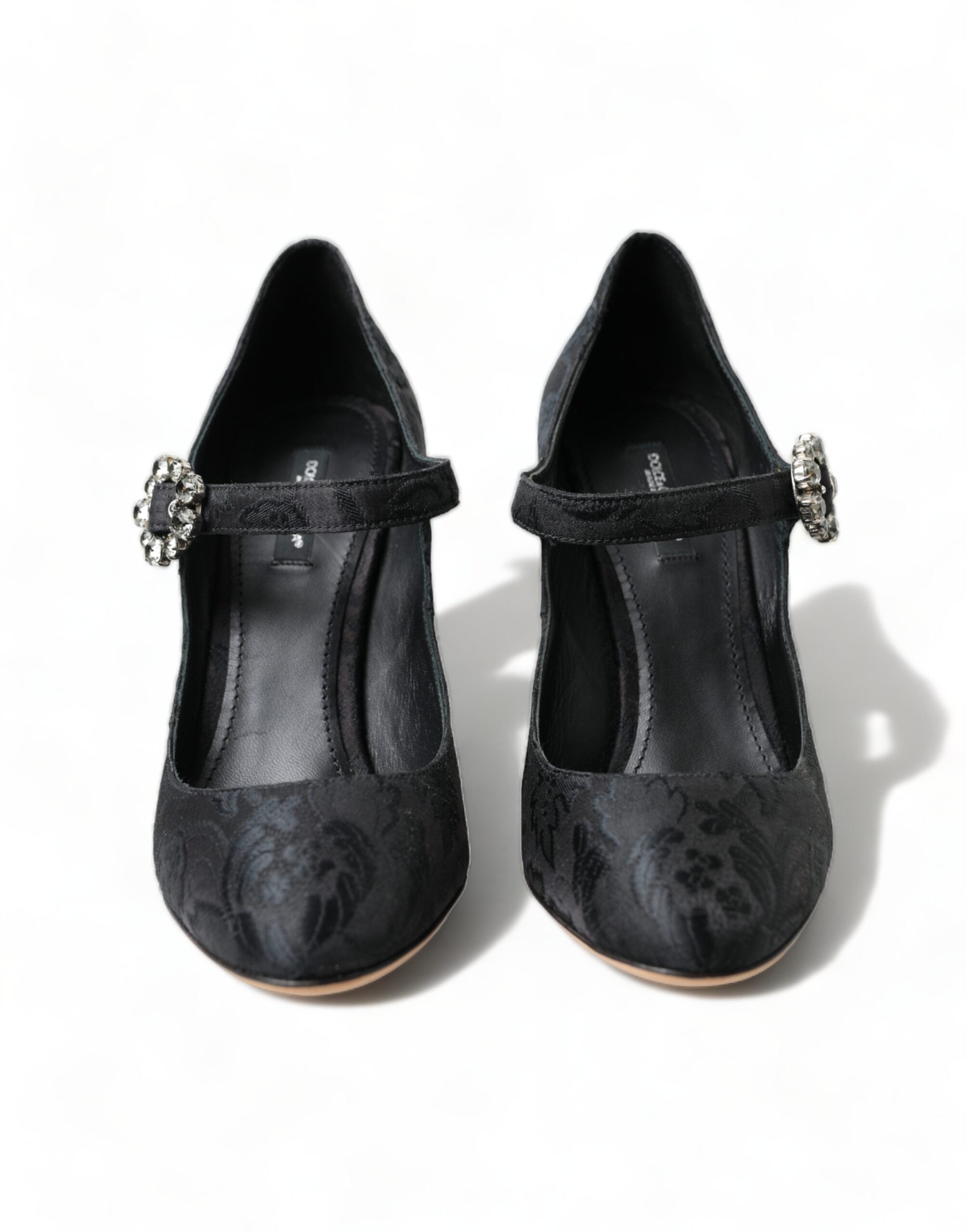 Black Brocade Mary Janes Heels Pumps Shoes - ventzia