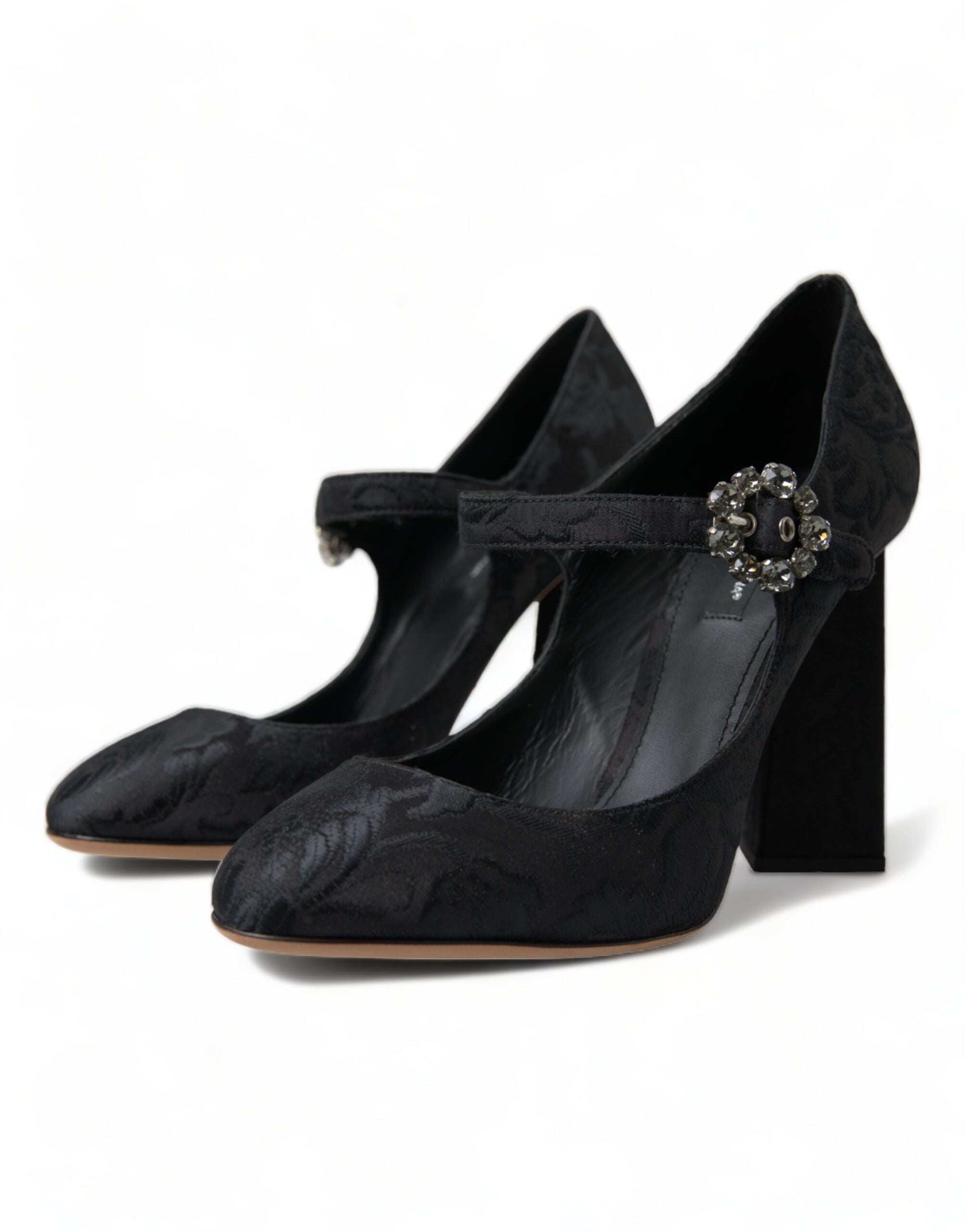 Black Brocade Mary Janes Heels Pumps Shoes - ventzia