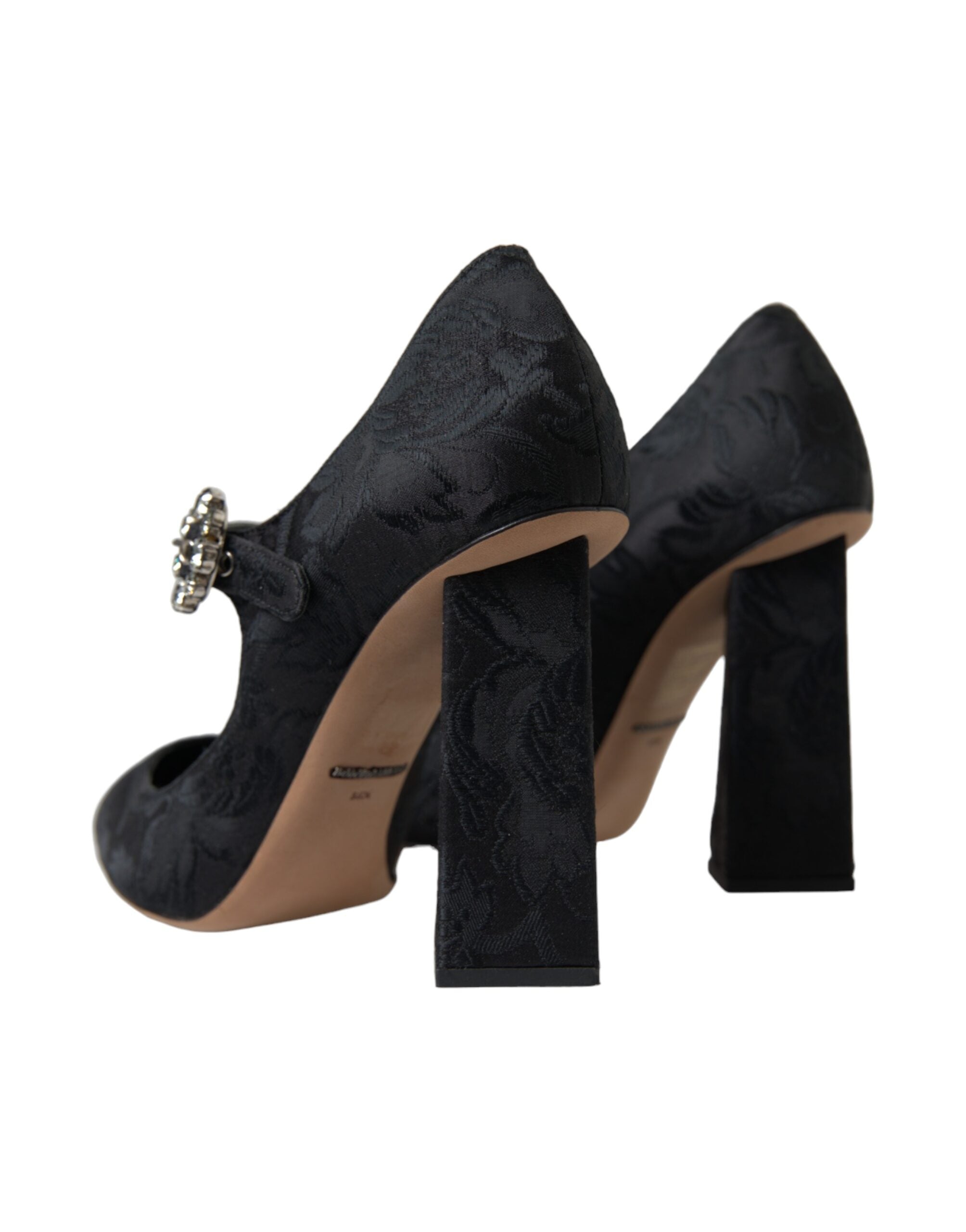 Black Brocade Mary Janes Heels Pumps Shoes - ventzia