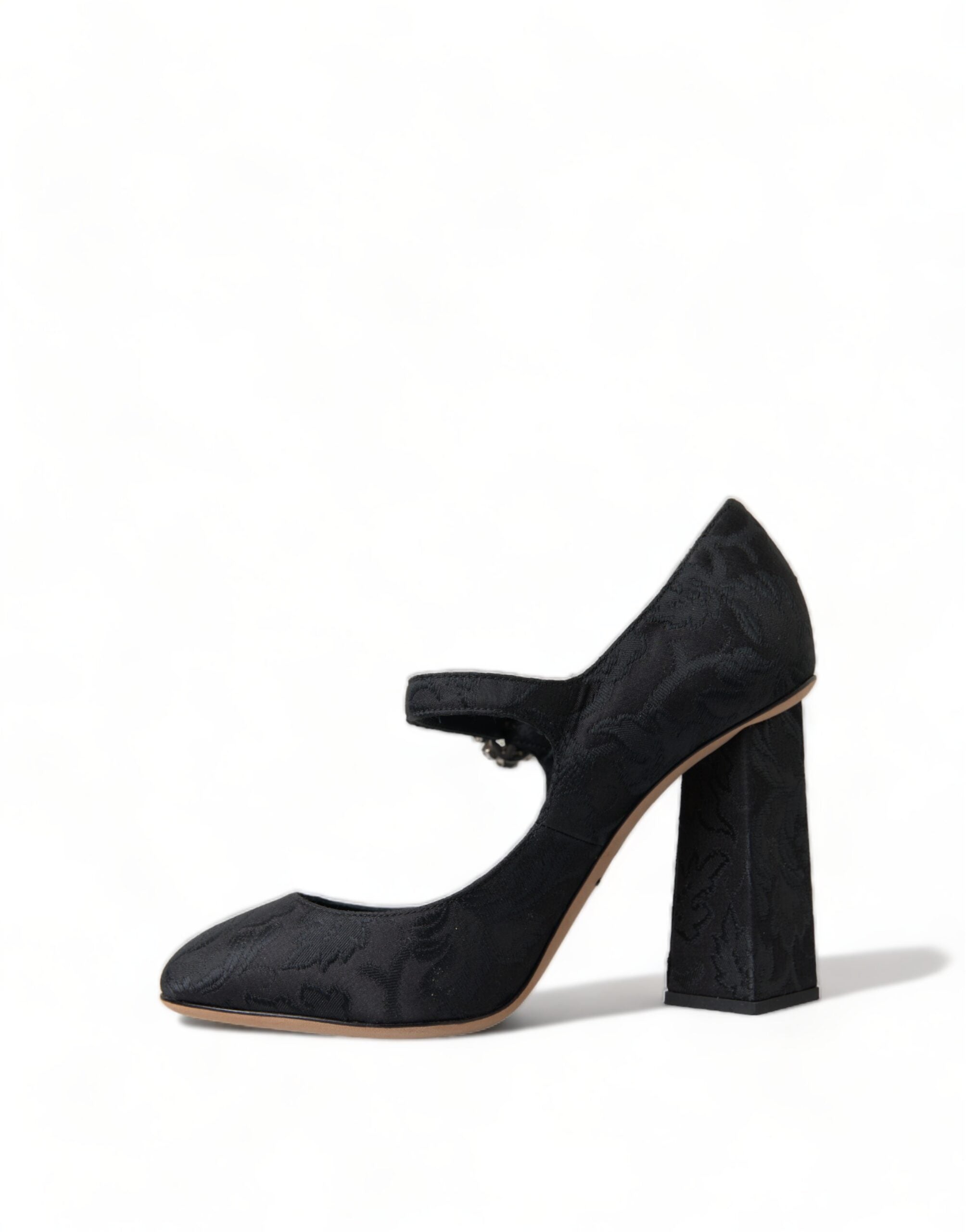 Black Brocade Mary Janes Heels Pumps Shoes - ventzia