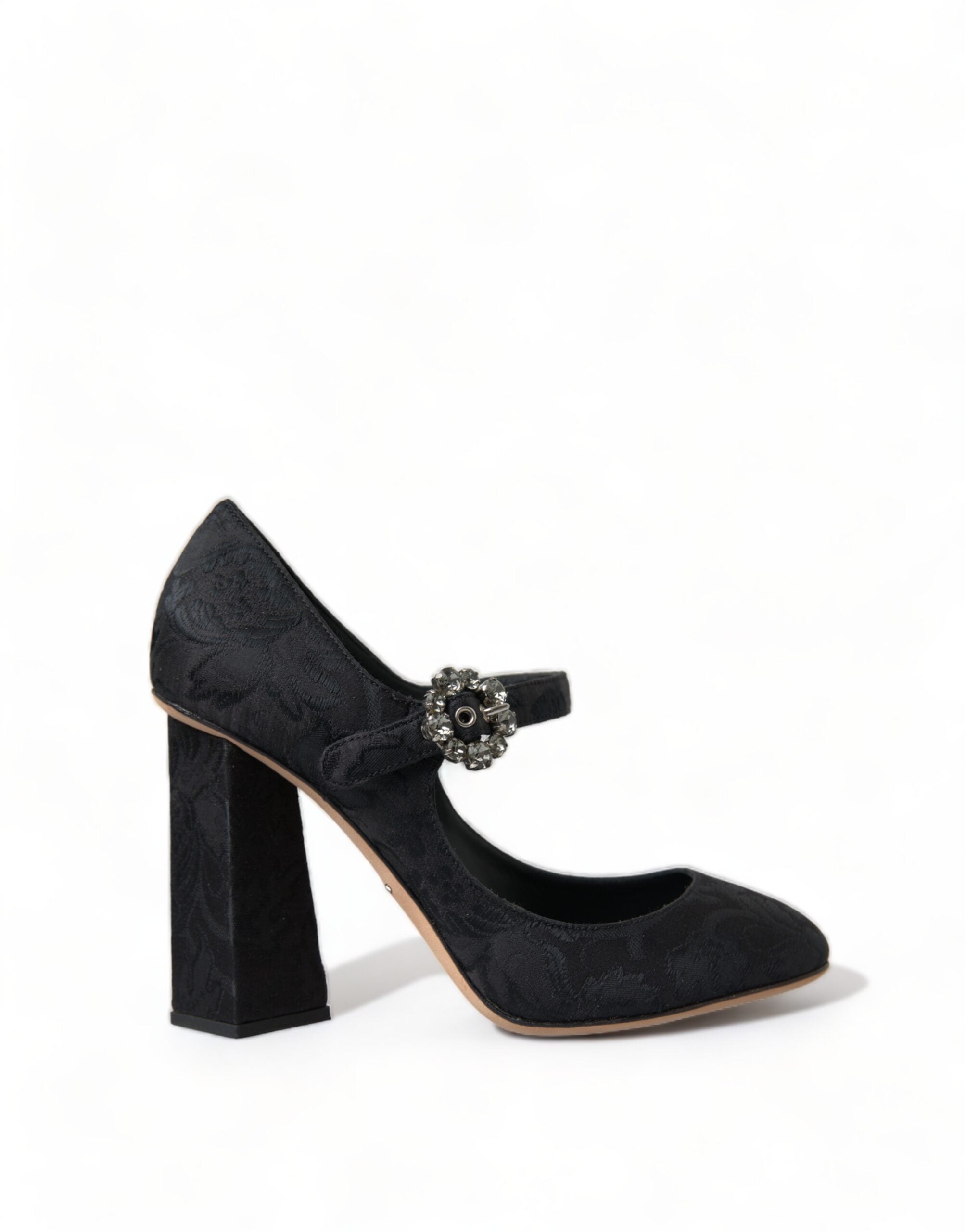 Black Brocade Mary Janes Heels Pumps Shoes - ventzia