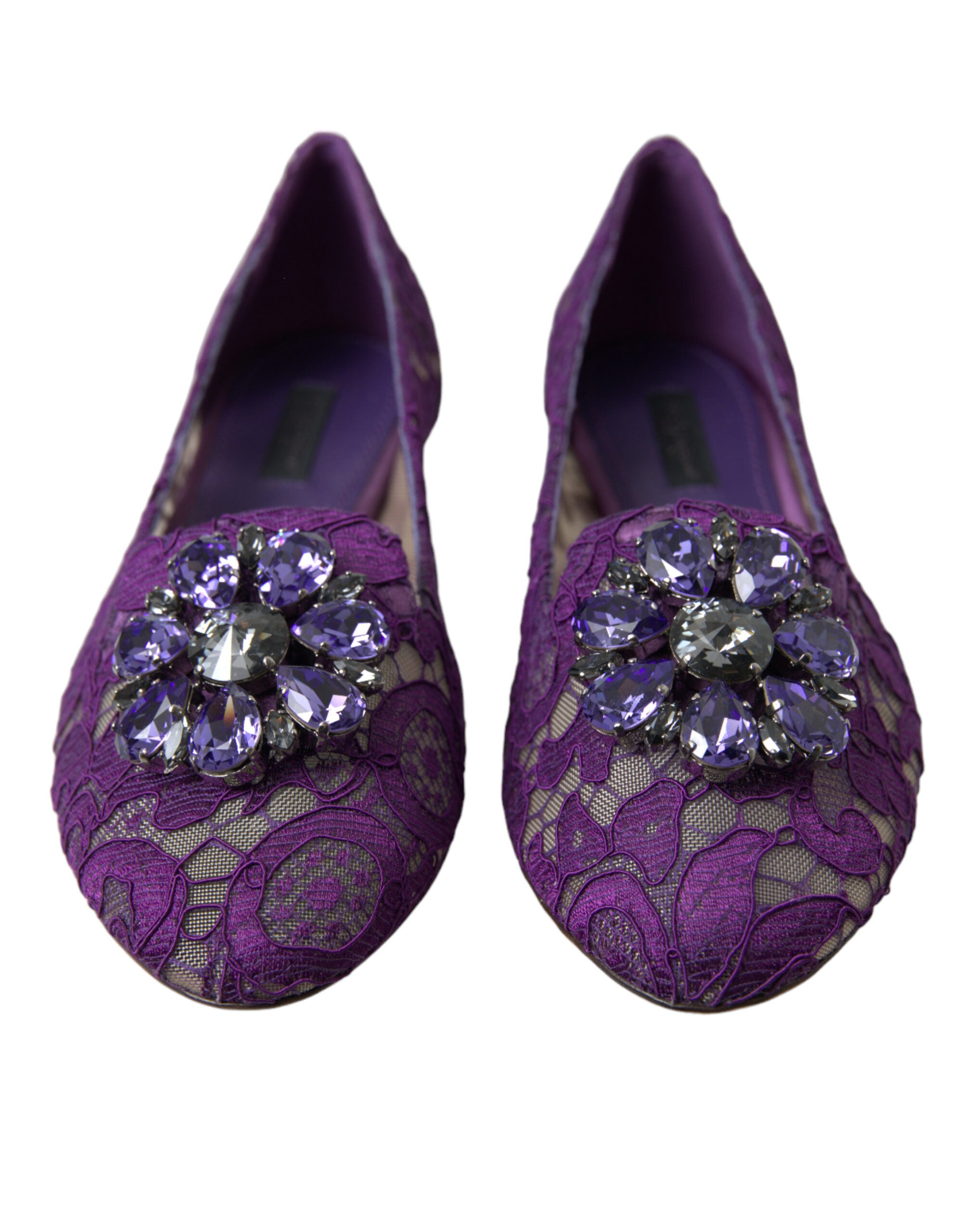Purple Vally Taormina Lace Crystals Flats Shoes - ventzia