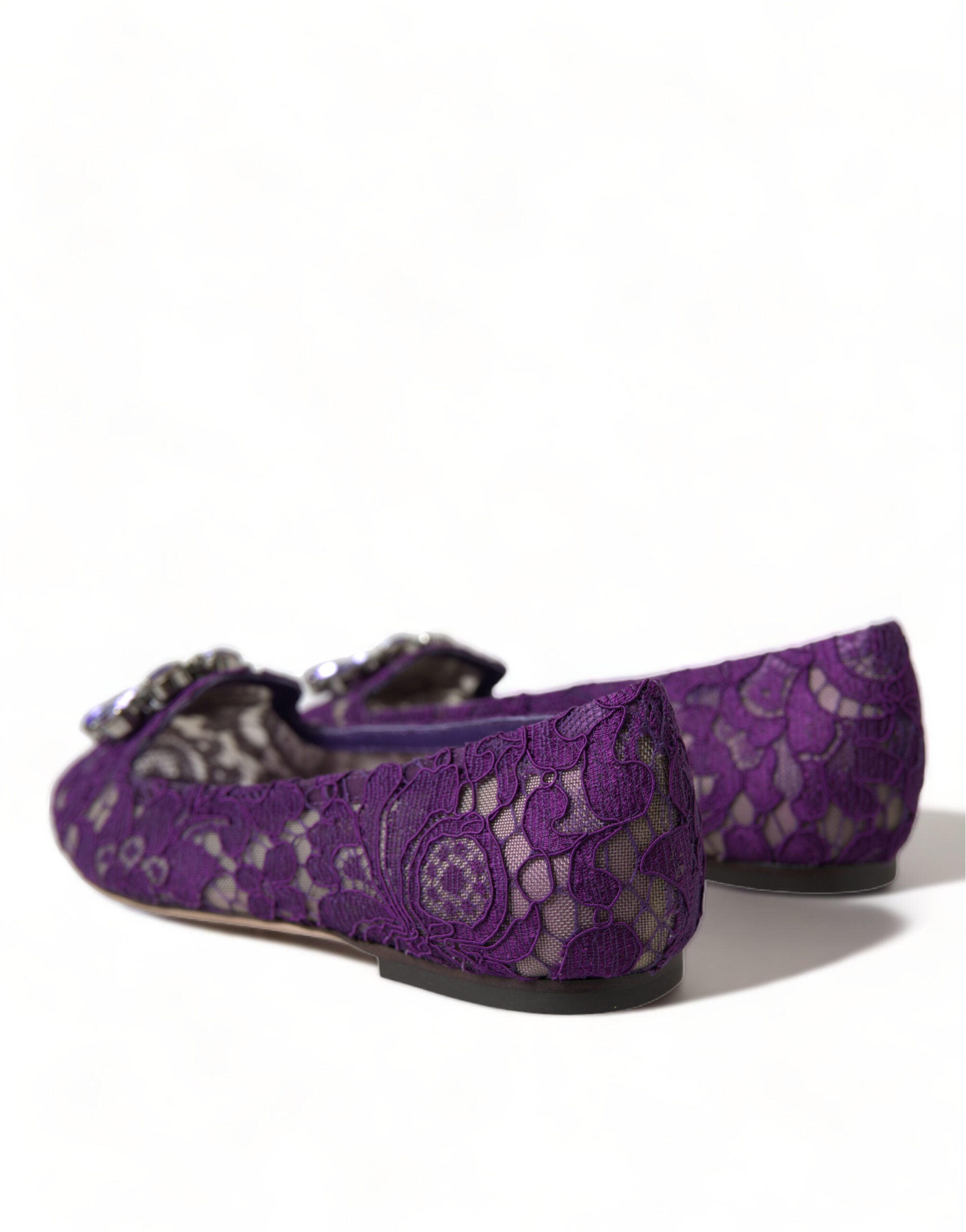 Purple Vally Taormina Lace Crystals Flats Shoes - ventzia