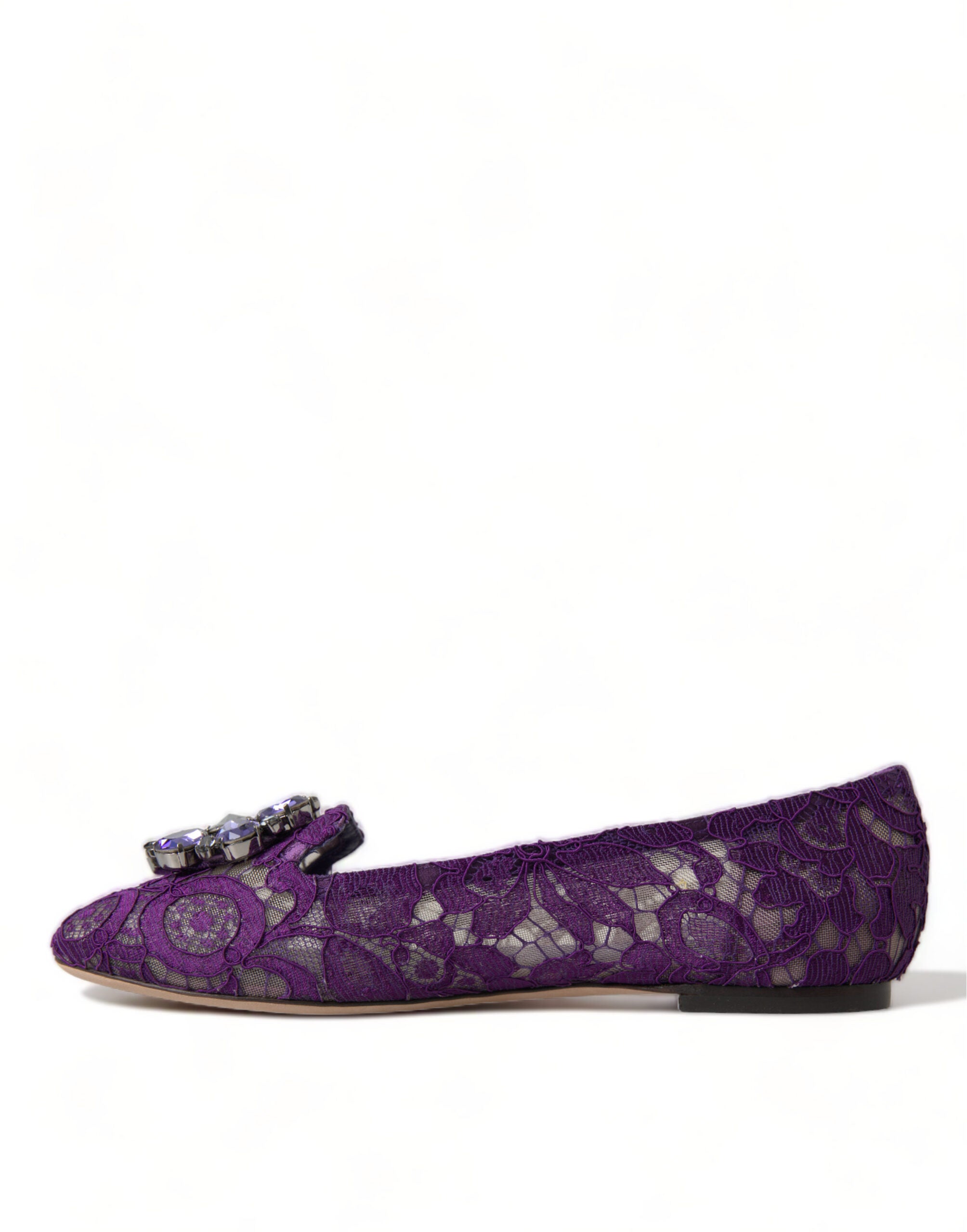 Purple Vally Taormina Lace Crystals Flats Shoes - ventzia