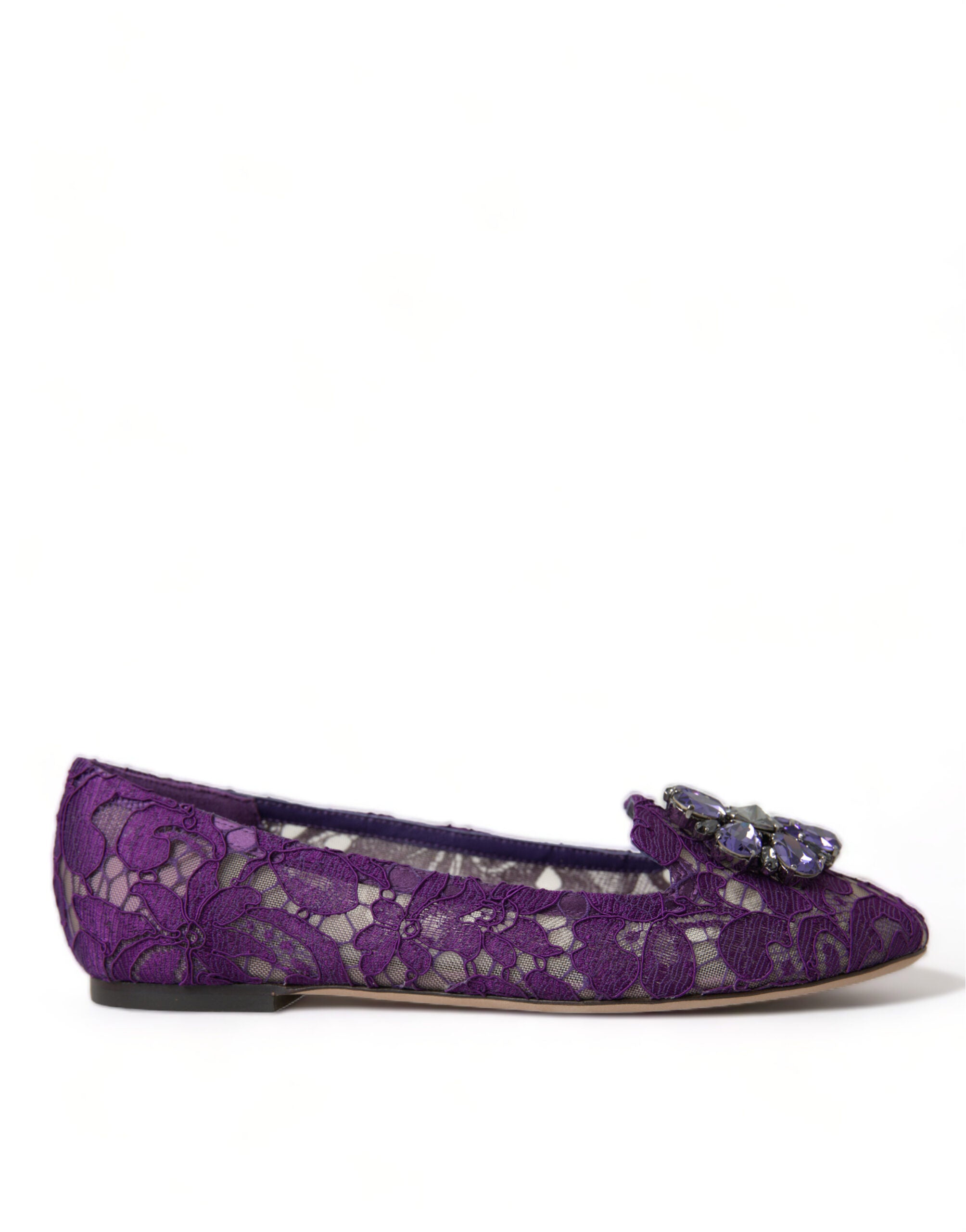 Purple Vally Taormina Lace Crystals Flats Shoes - ventzia
