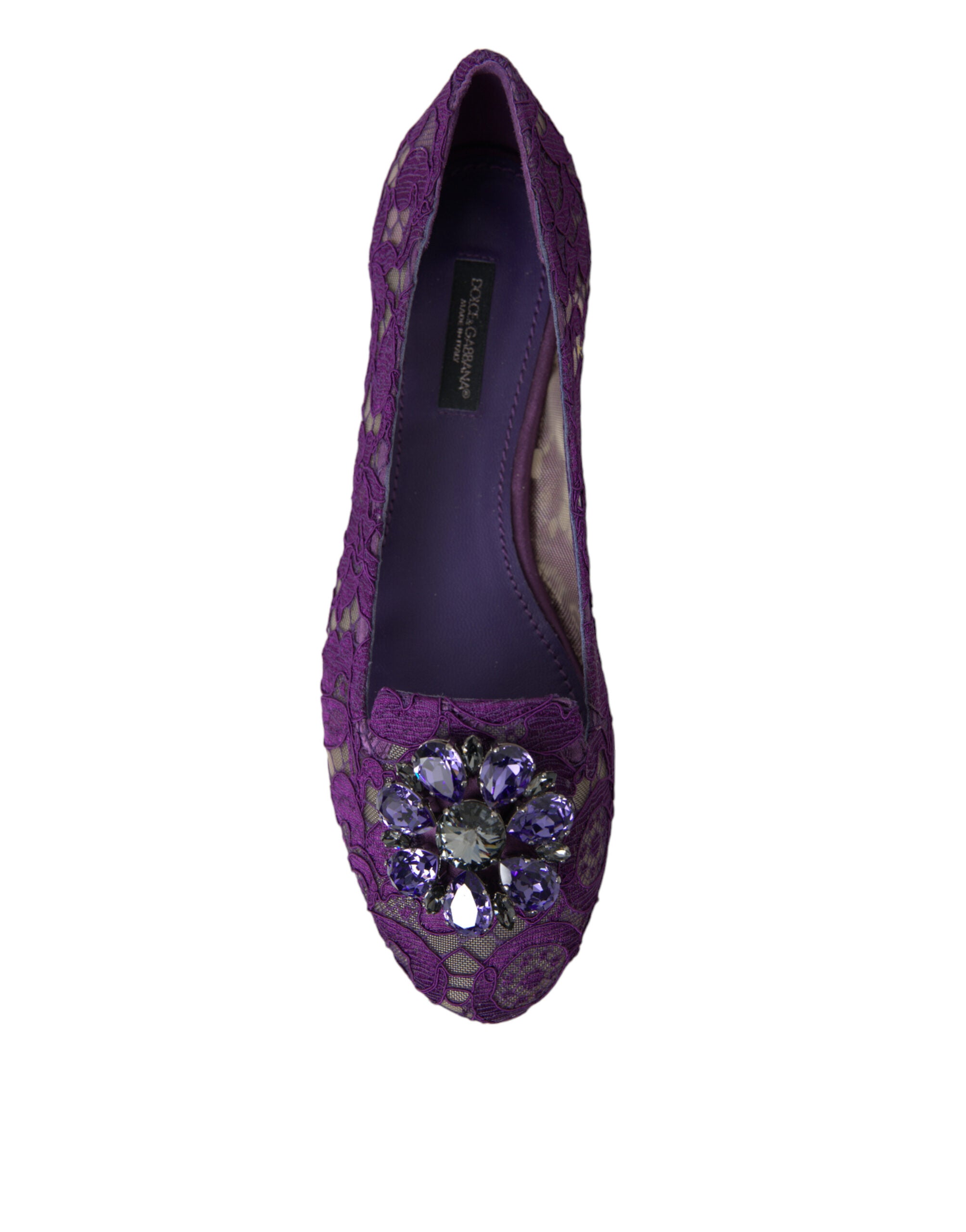 Purple Vally Taormina Lace Crystals Flats Shoes - ventzia