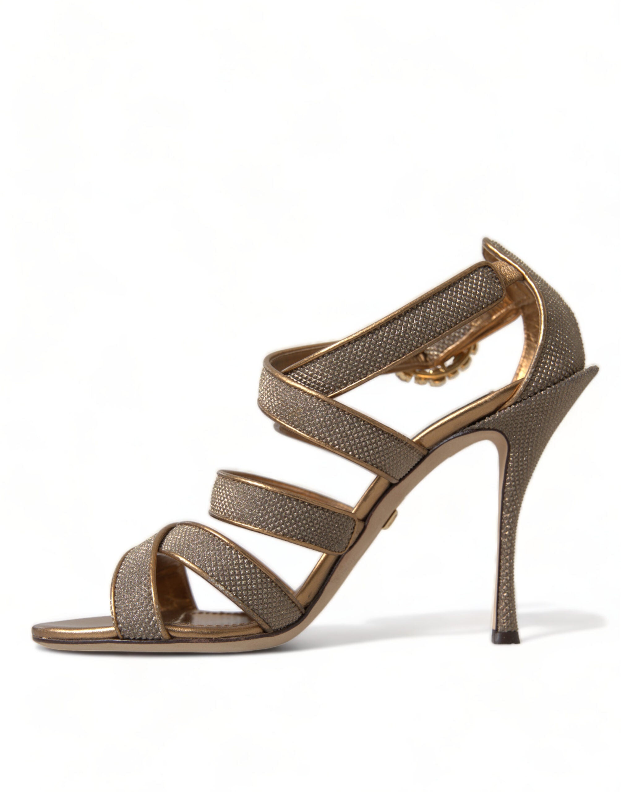 Bronze Crystal Strap Heels Sandals Shoes - ventzia
