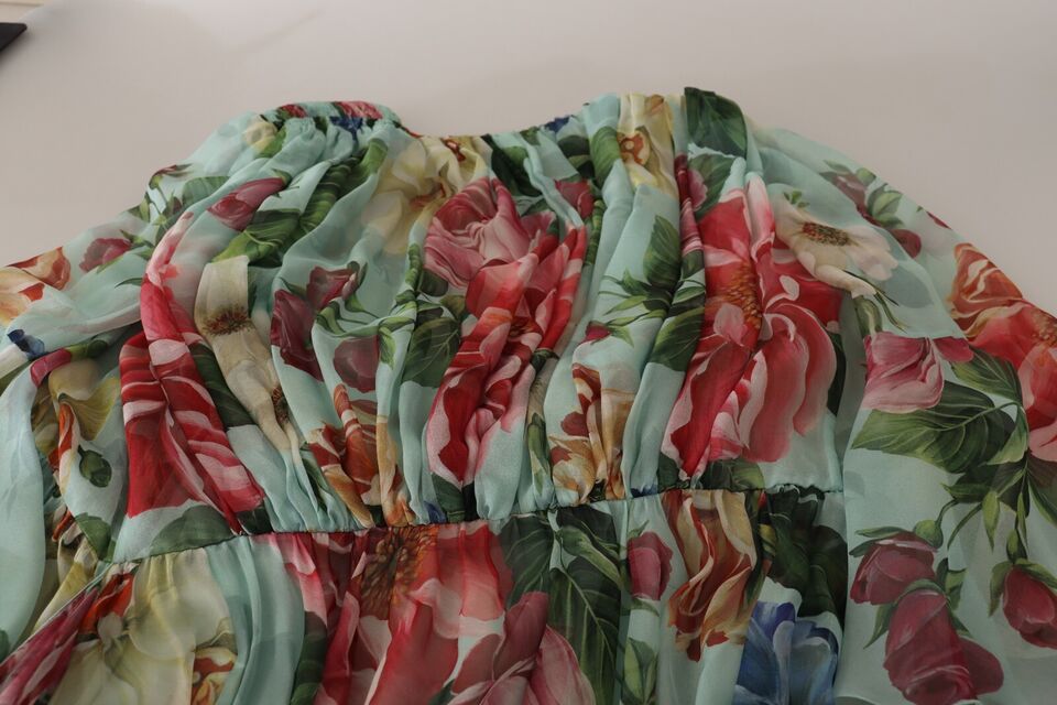 Multicolor Green Floral Silk Wrap Midi Dress - ventzia