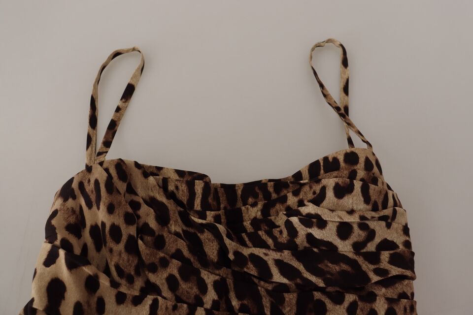 Brown Leopard Print Ruched Midi Dress - ventzia