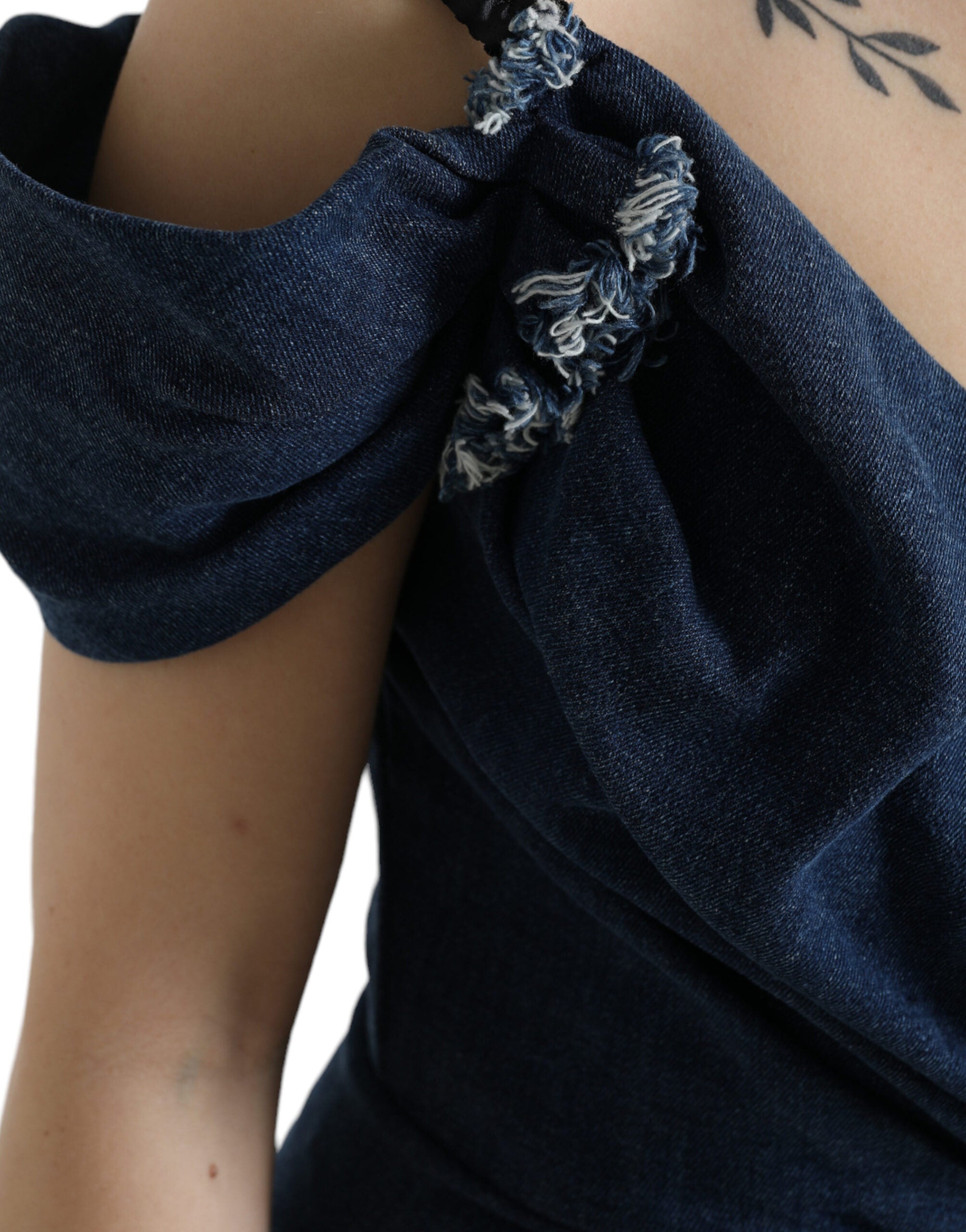 Blue Patchwork Two Tone Denim Mini Dress - ventzia