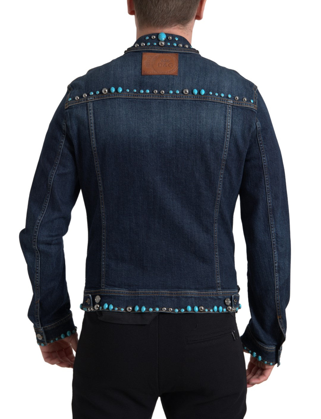 Blue Denim Turquoise Stones Studded Jacket - ventzia