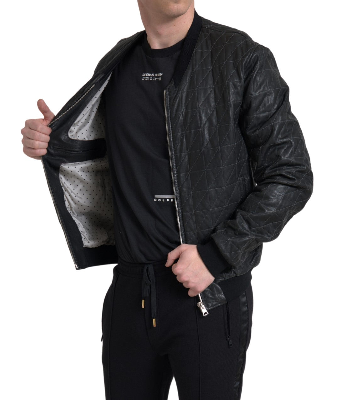 Black Leather Full Zip Bomber Coat Jacket - ventzia