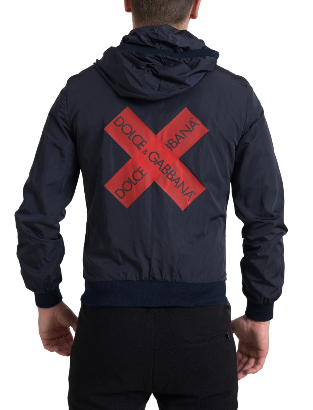 Blue Hooded Logo Polyester Full Zip Sweater - ventzia