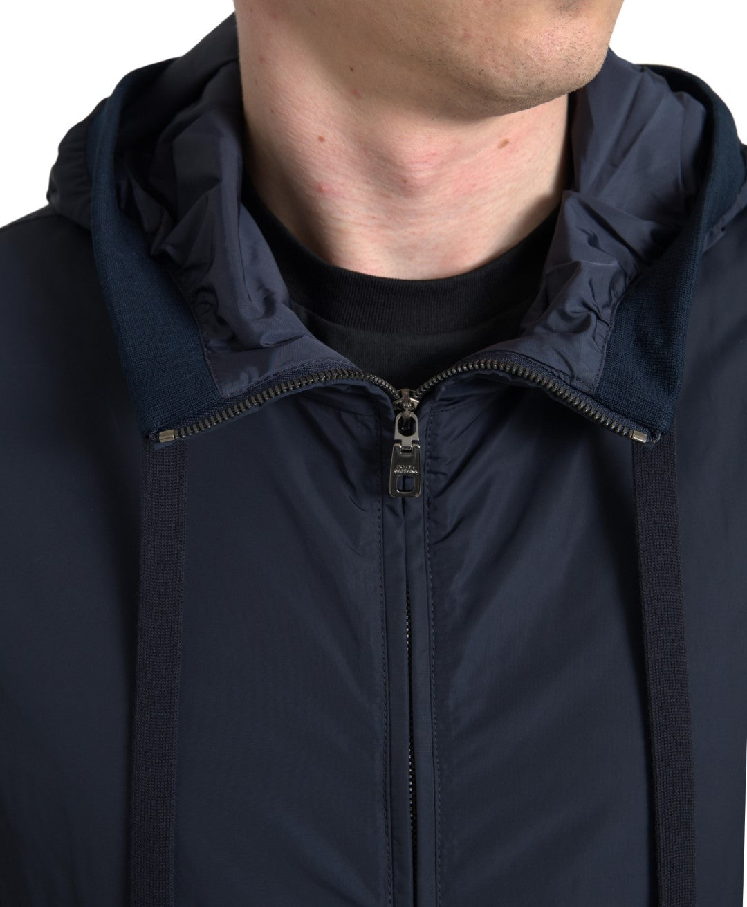 Blue Hooded Logo Polyester Full Zip Sweater - ventzia