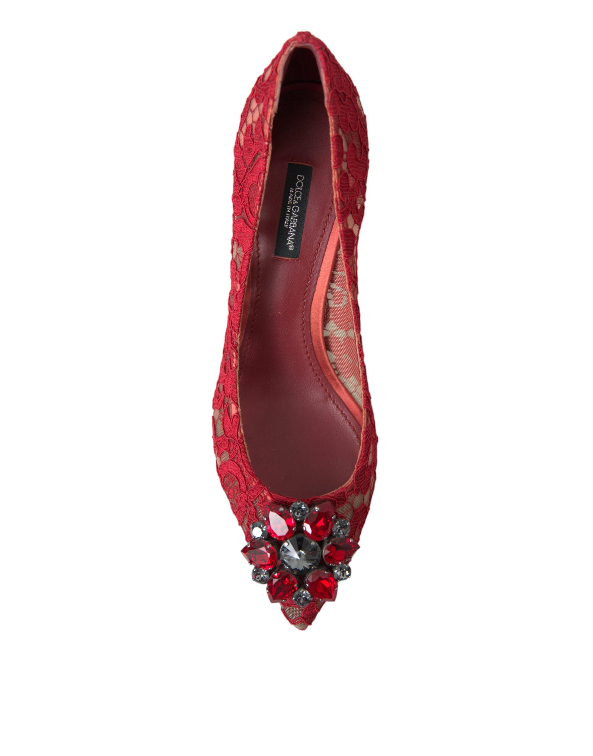Red Taormina Lace Crystal Heels Pumps Shoes - ventzia