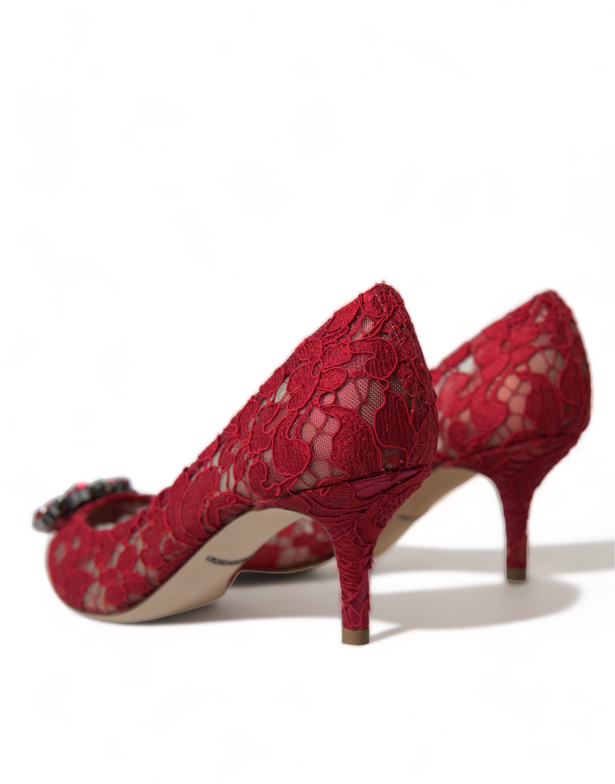 Red Taormina Lace Crystal Heels Pumps Shoes - ventzia