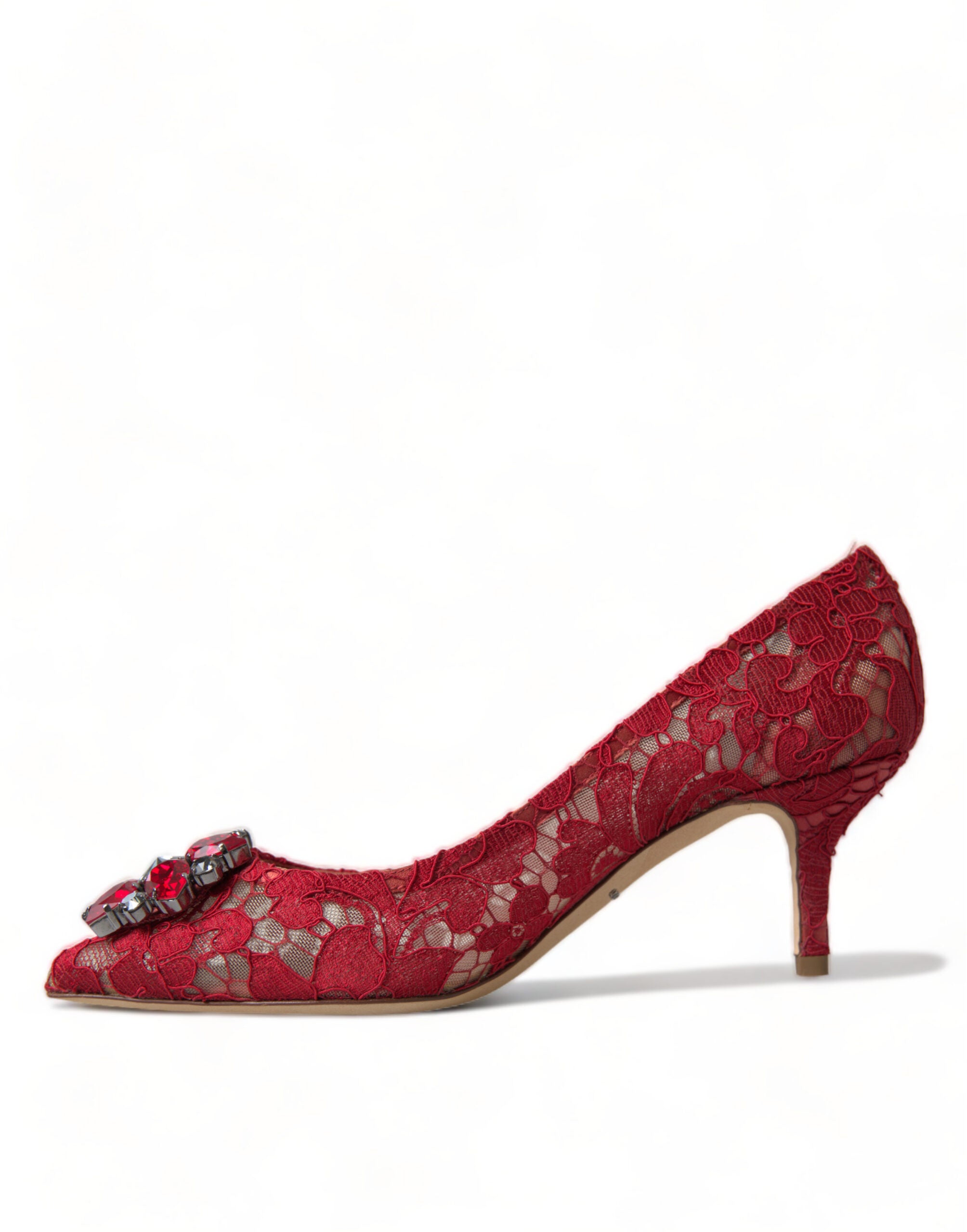 Red Taormina Lace Crystal Heels Pumps Shoes - ventzia