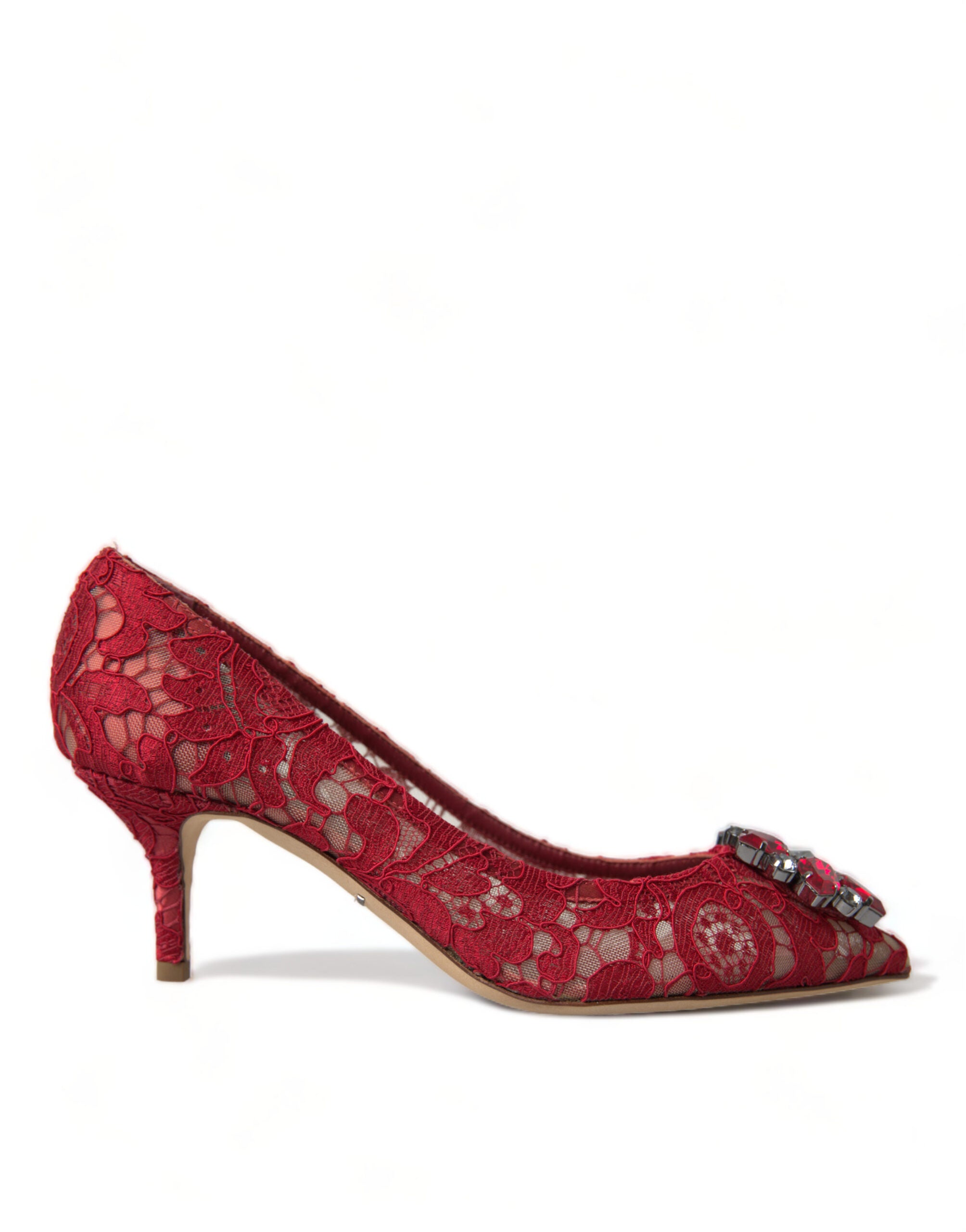 Red Taormina Lace Crystal Heels Pumps Shoes - ventzia