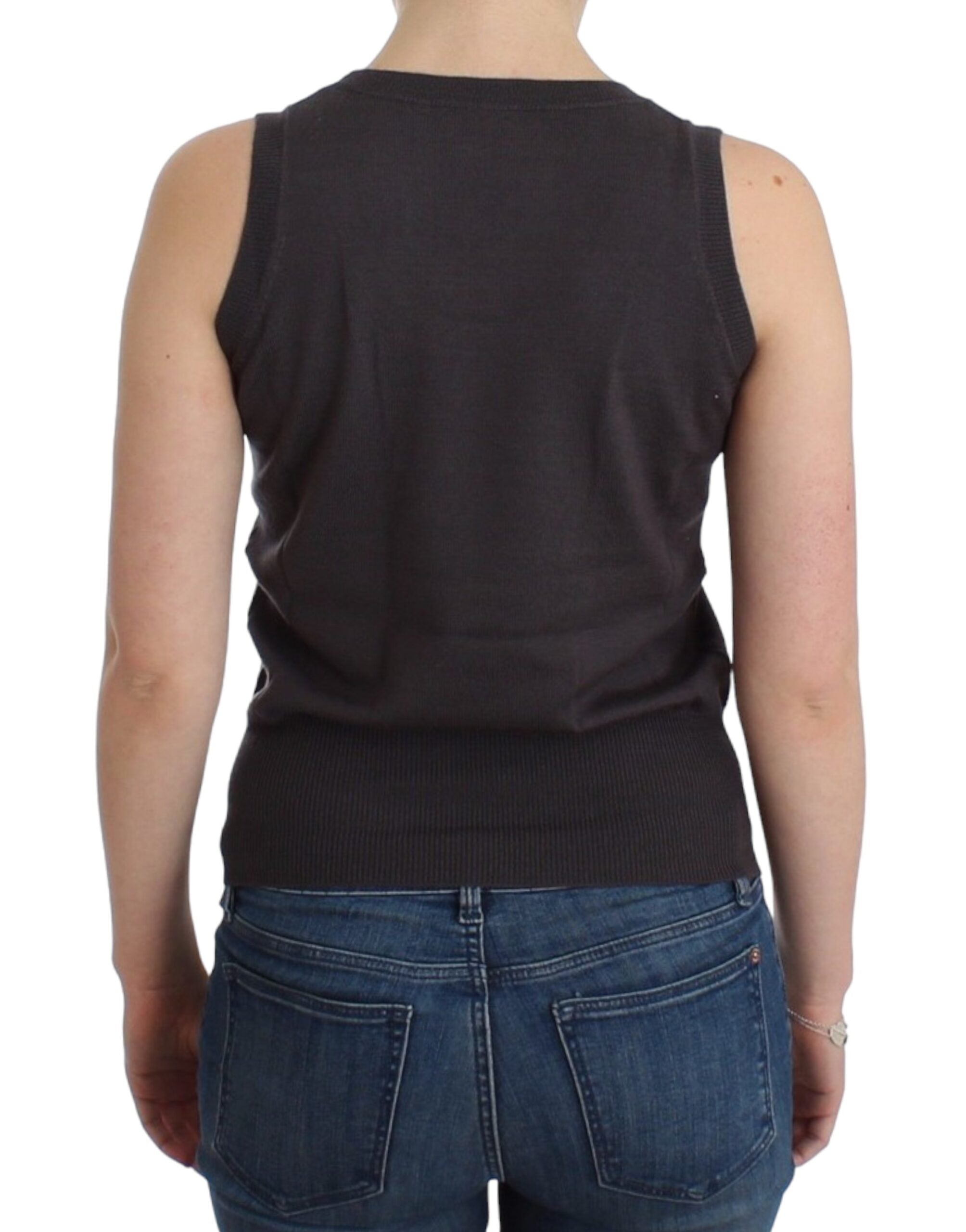 Elegant Sleeveless Brown Knit Top - ventzia