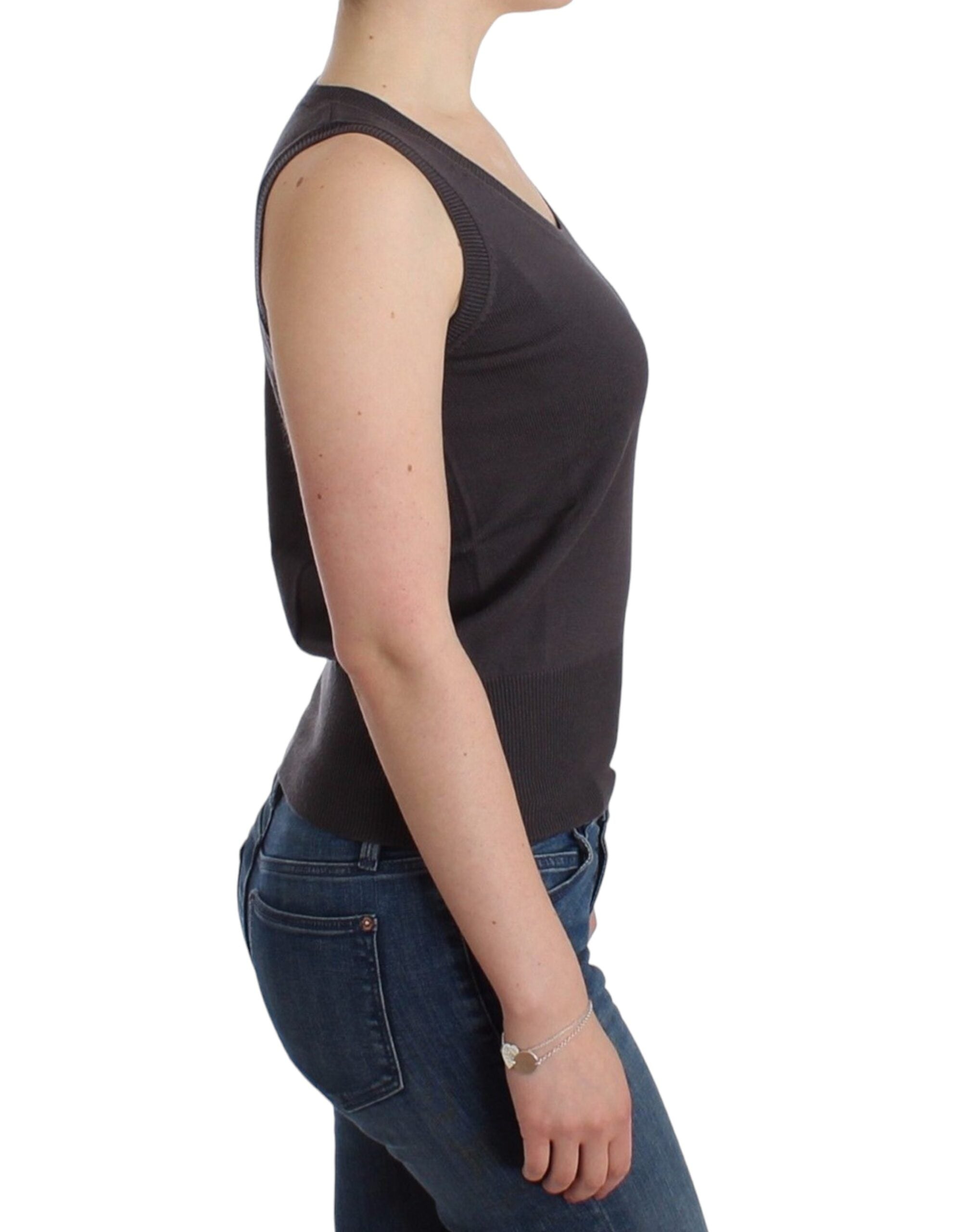 Elegant Sleeveless Brown Knit Top - ventzia