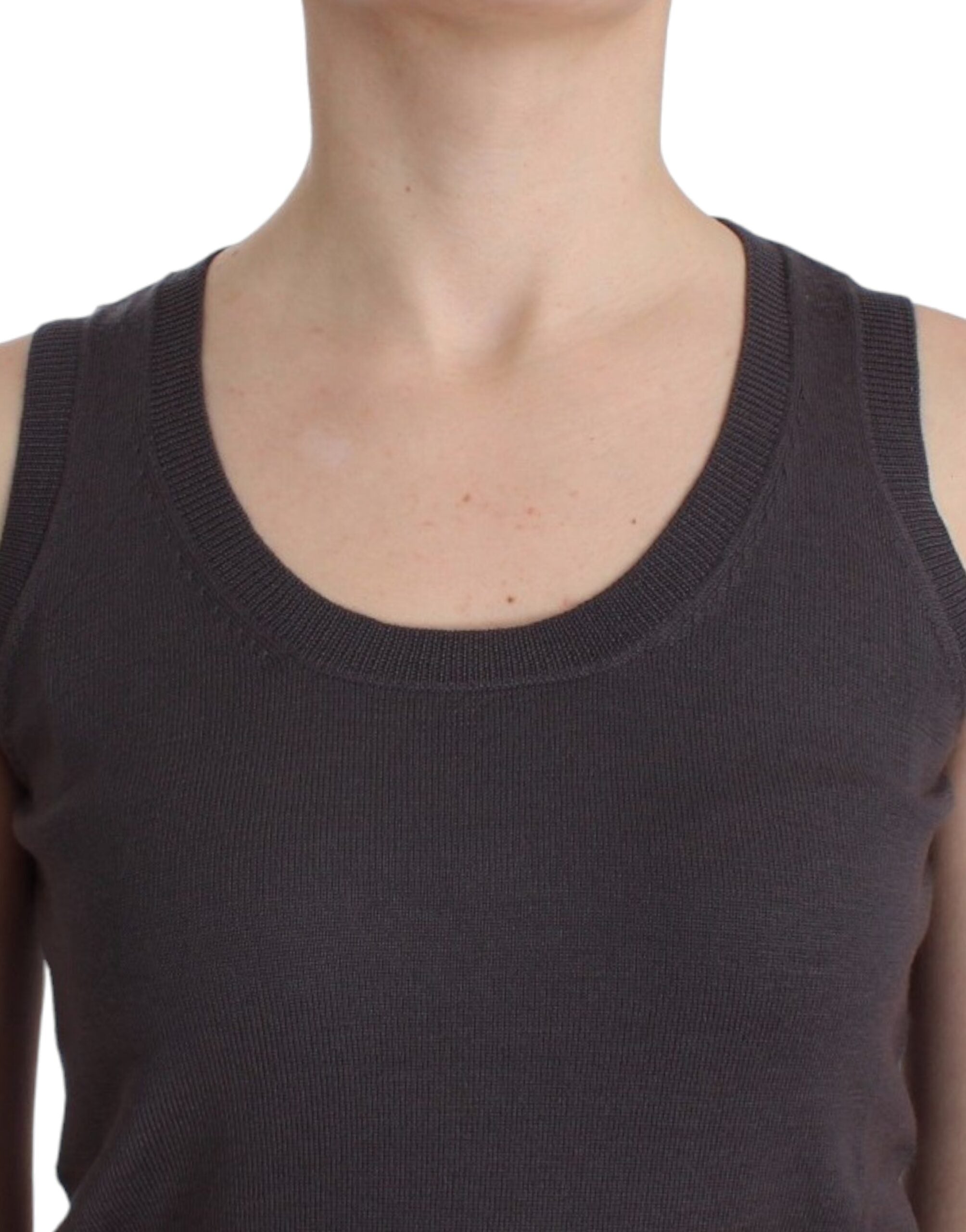 Elegant Sleeveless Brown Knit Top - ventzia