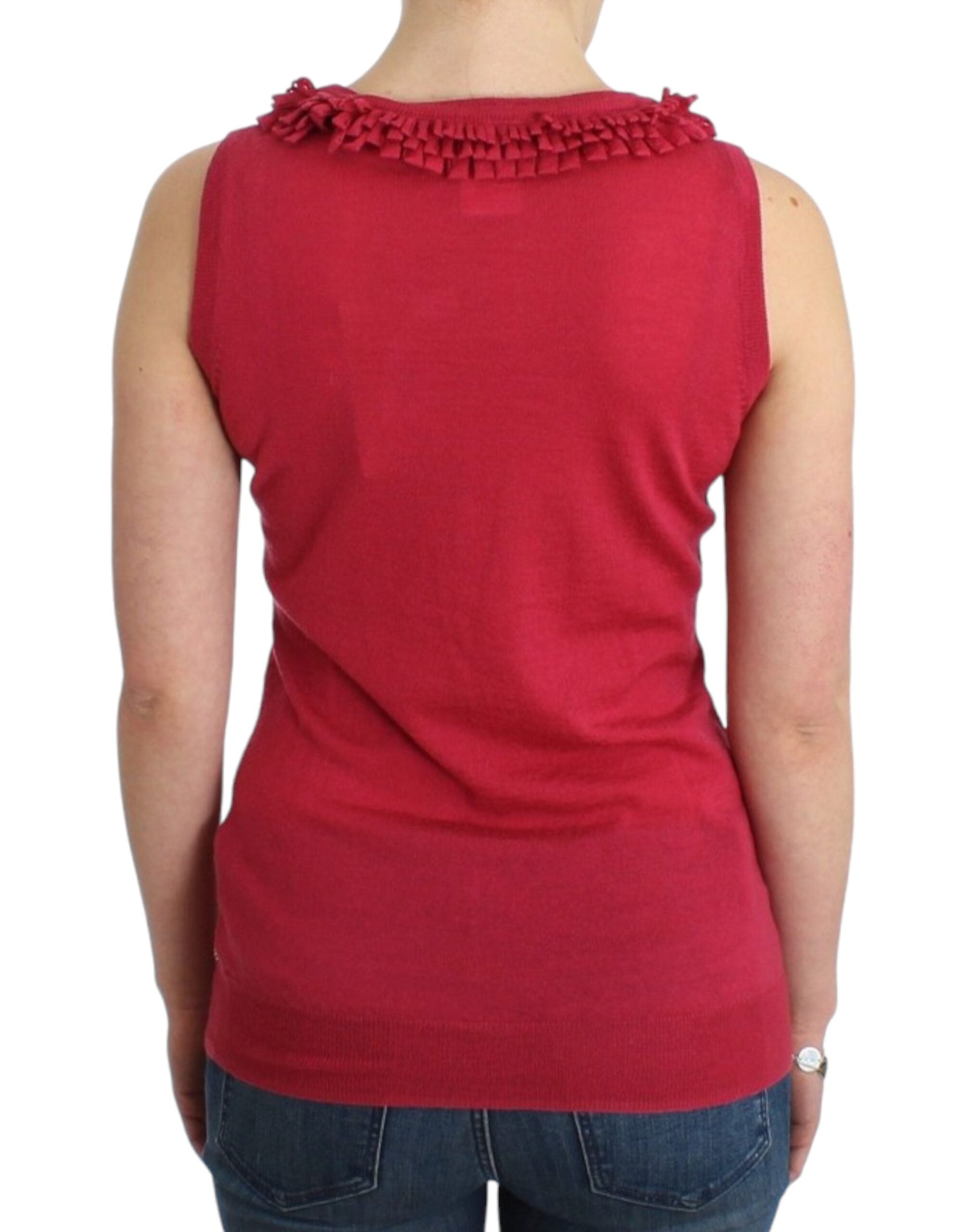 Elegant Pink Sleeveless Wool Knit Top - ventzia