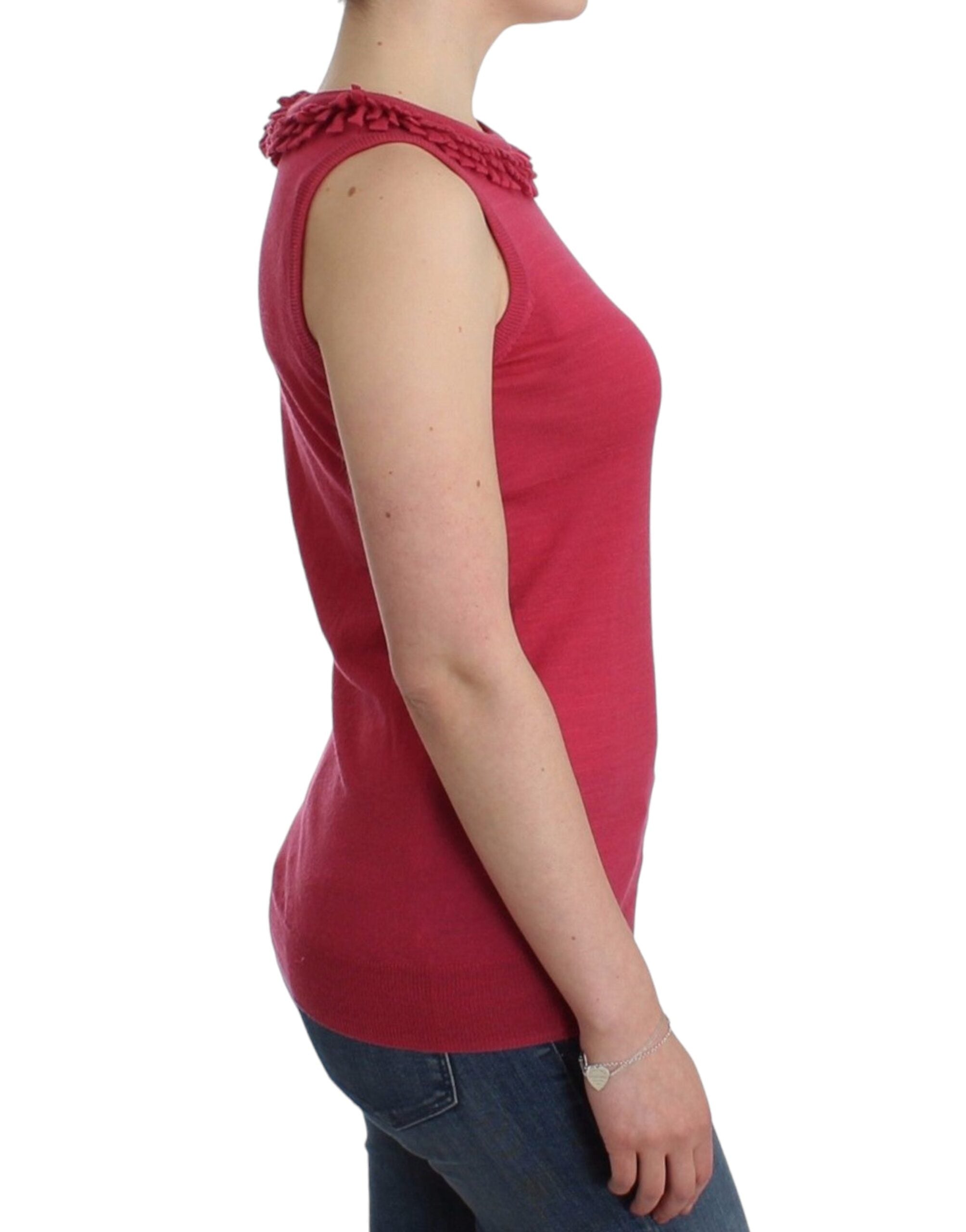 Elegant Pink Sleeveless Wool Knit Top - ventzia