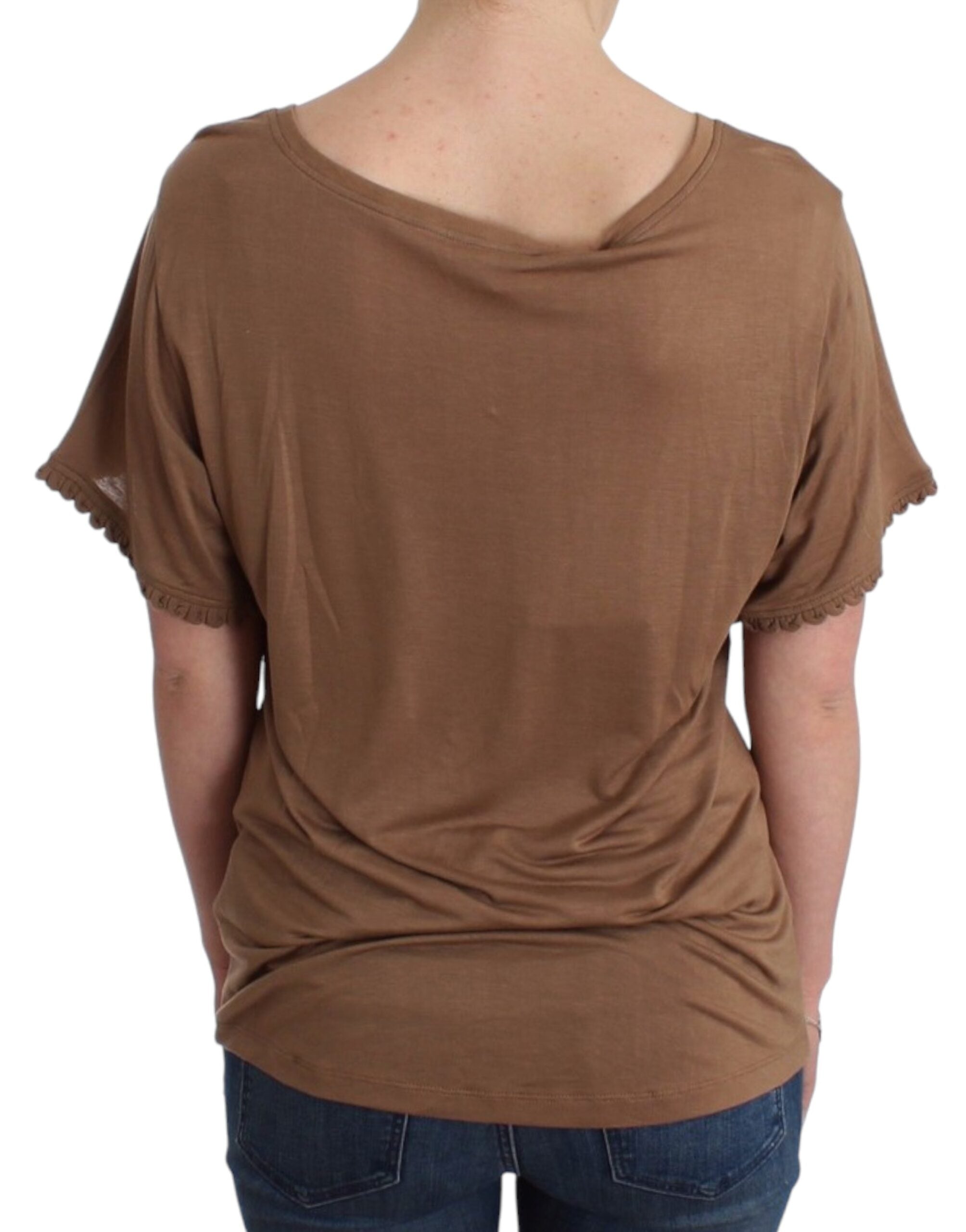 Elegant Short-Sleeved Brown Rayon Top - ventzia