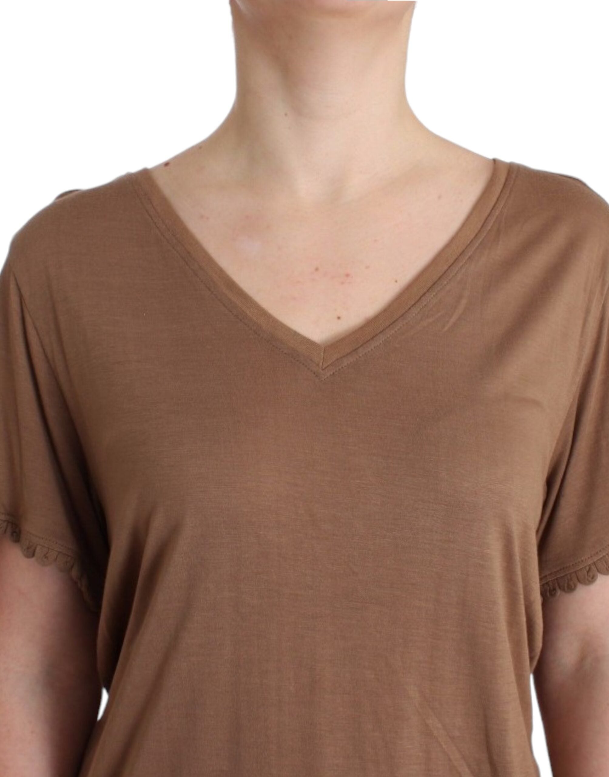 Elegant Short-Sleeved Brown Rayon Top - ventzia