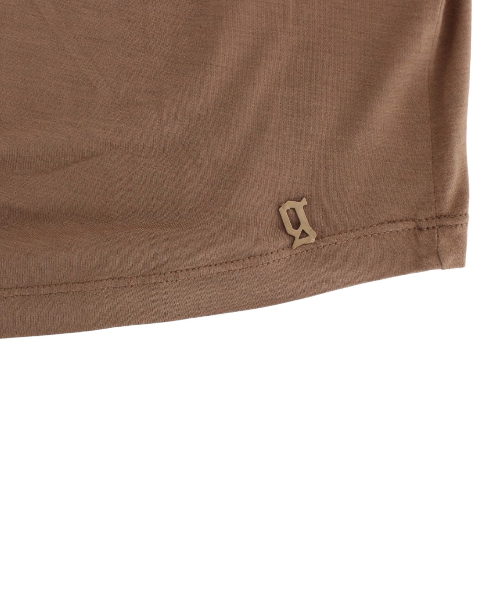 Elegant Short-Sleeved Brown Rayon Top - ventzia