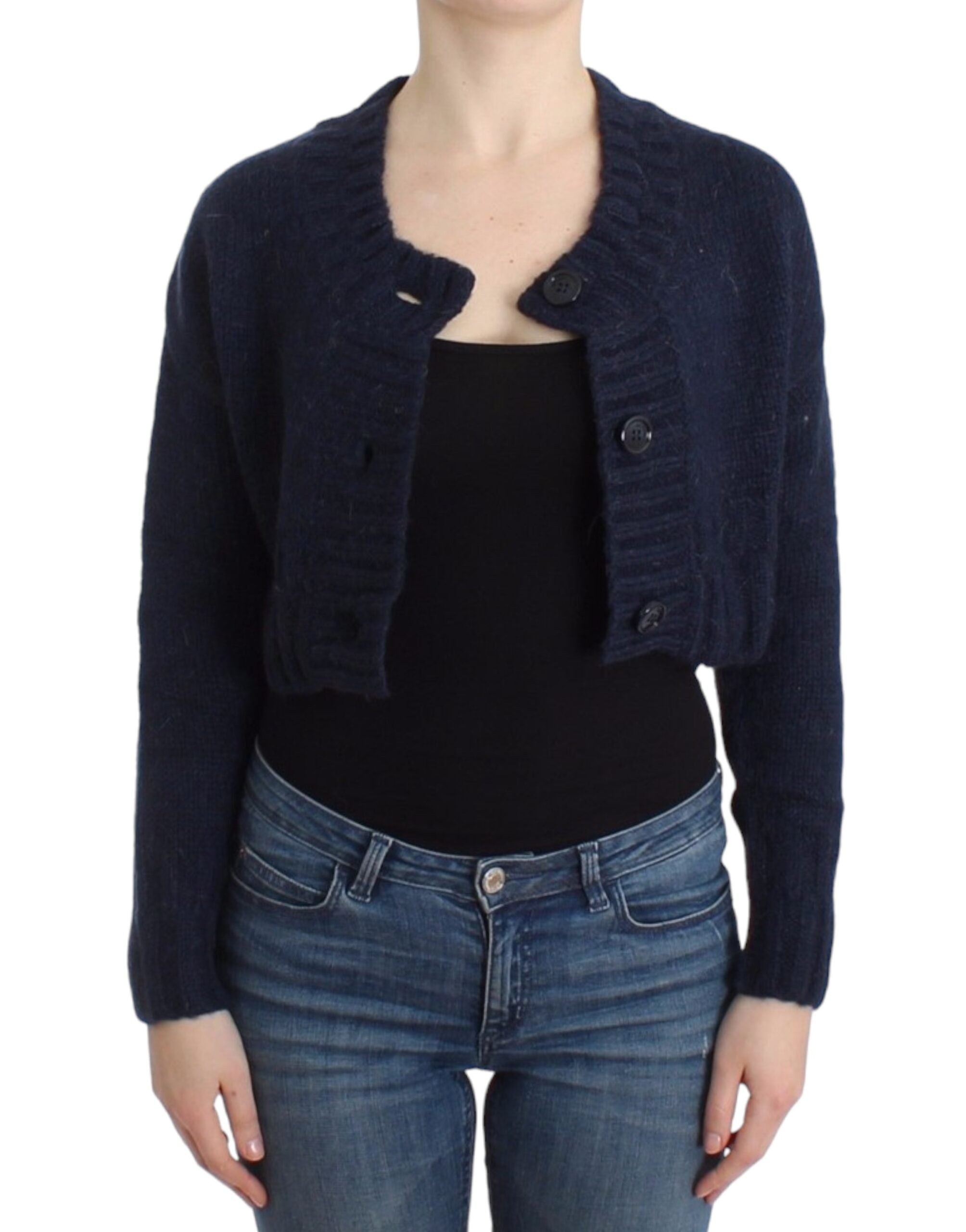 Chic Cropped Blue Cardigan - ventzia