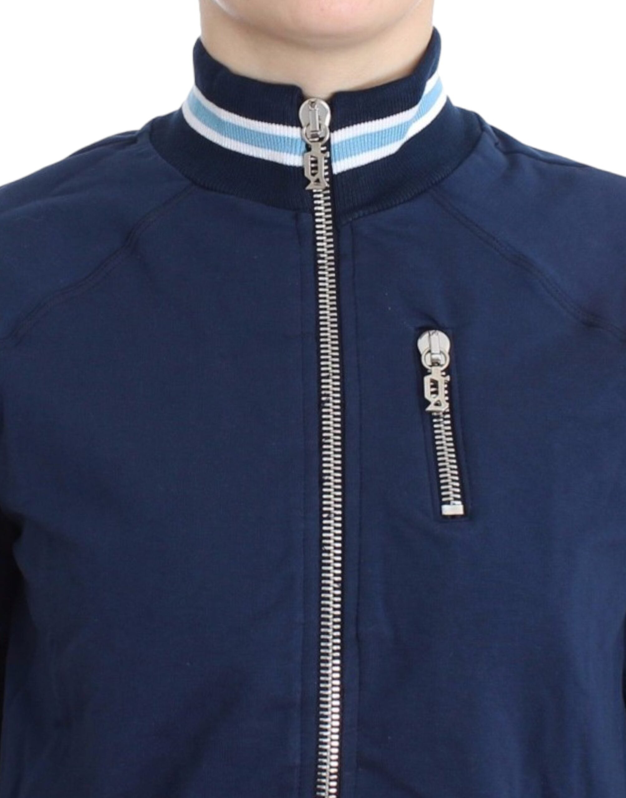 Chic Blue Zip Cardigan with Logo Detail - ventzia