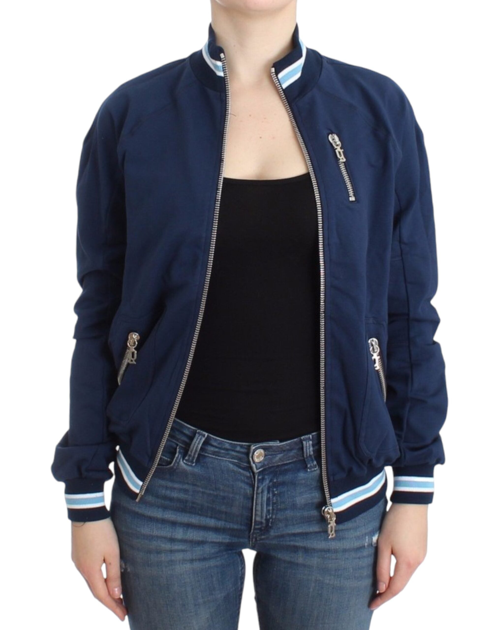 Chic Blue Zip Cardigan with Logo Detail - ventzia
