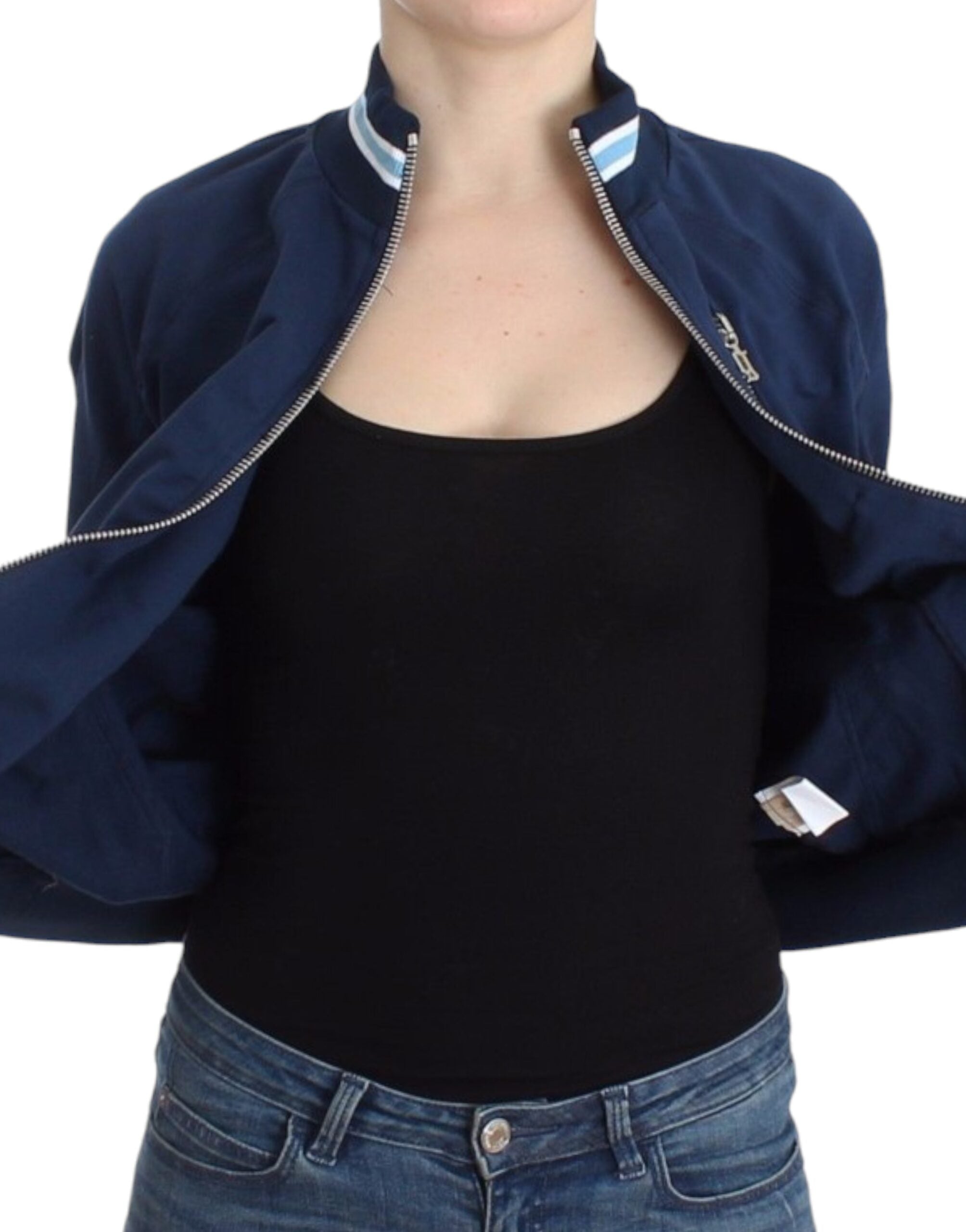 Chic Blue Zip Cardigan with Logo Detail - ventzia