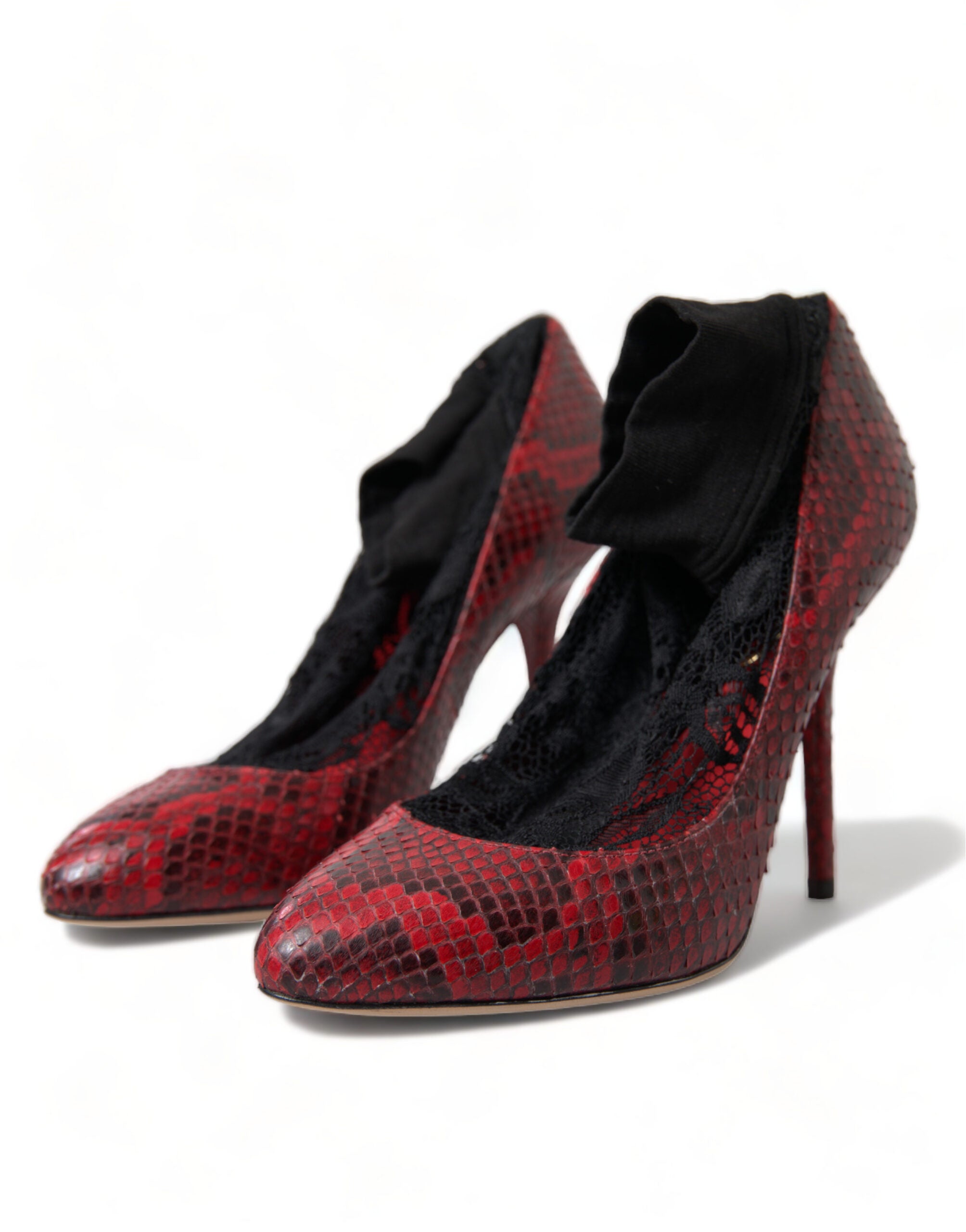 Red Ayers Leather Lace Socks Pumps Shoes - ventzia