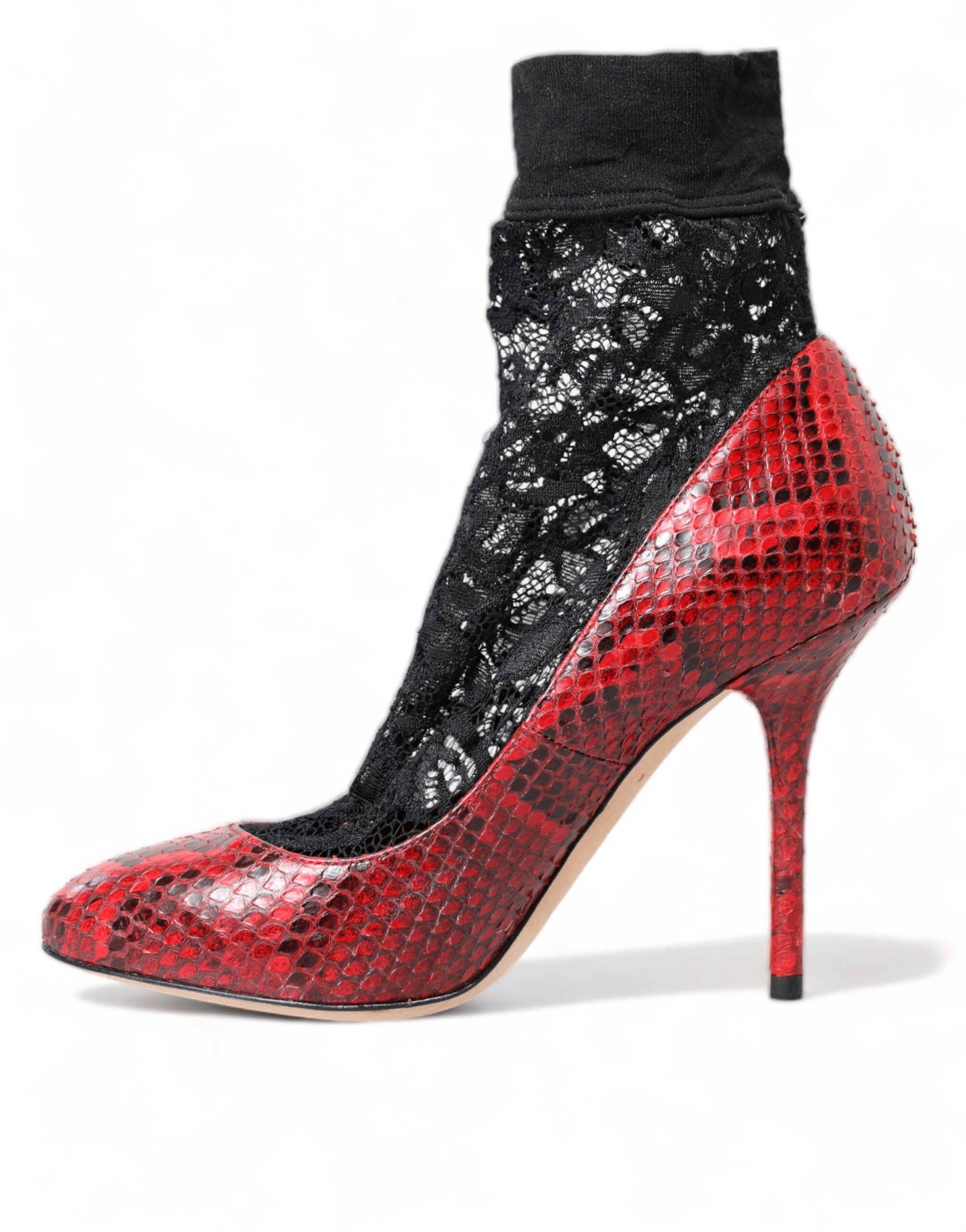 Red Ayers Leather Lace Socks Pumps Shoes - ventzia