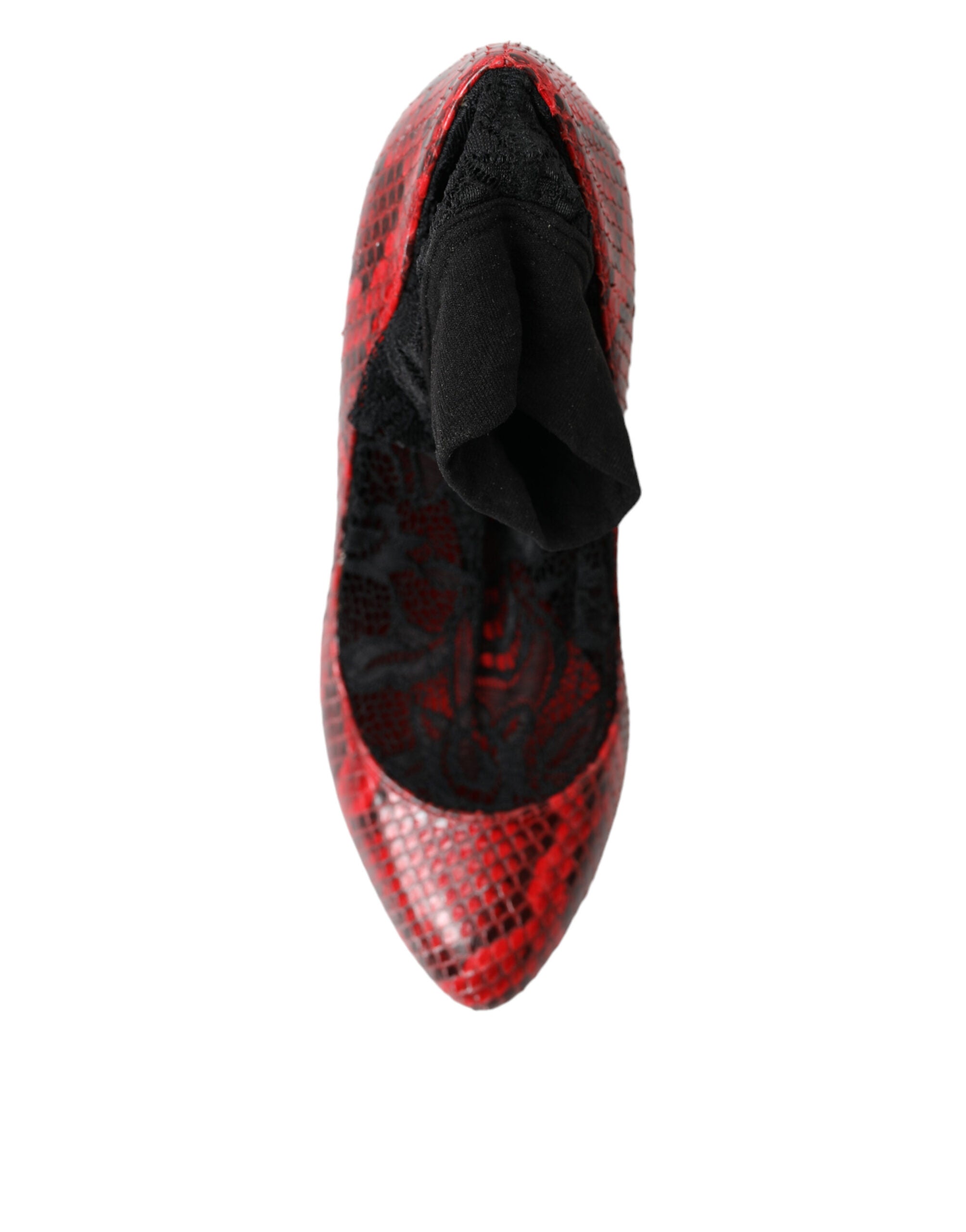 Red Ayers Leather Lace Socks Pumps Shoes - ventzia