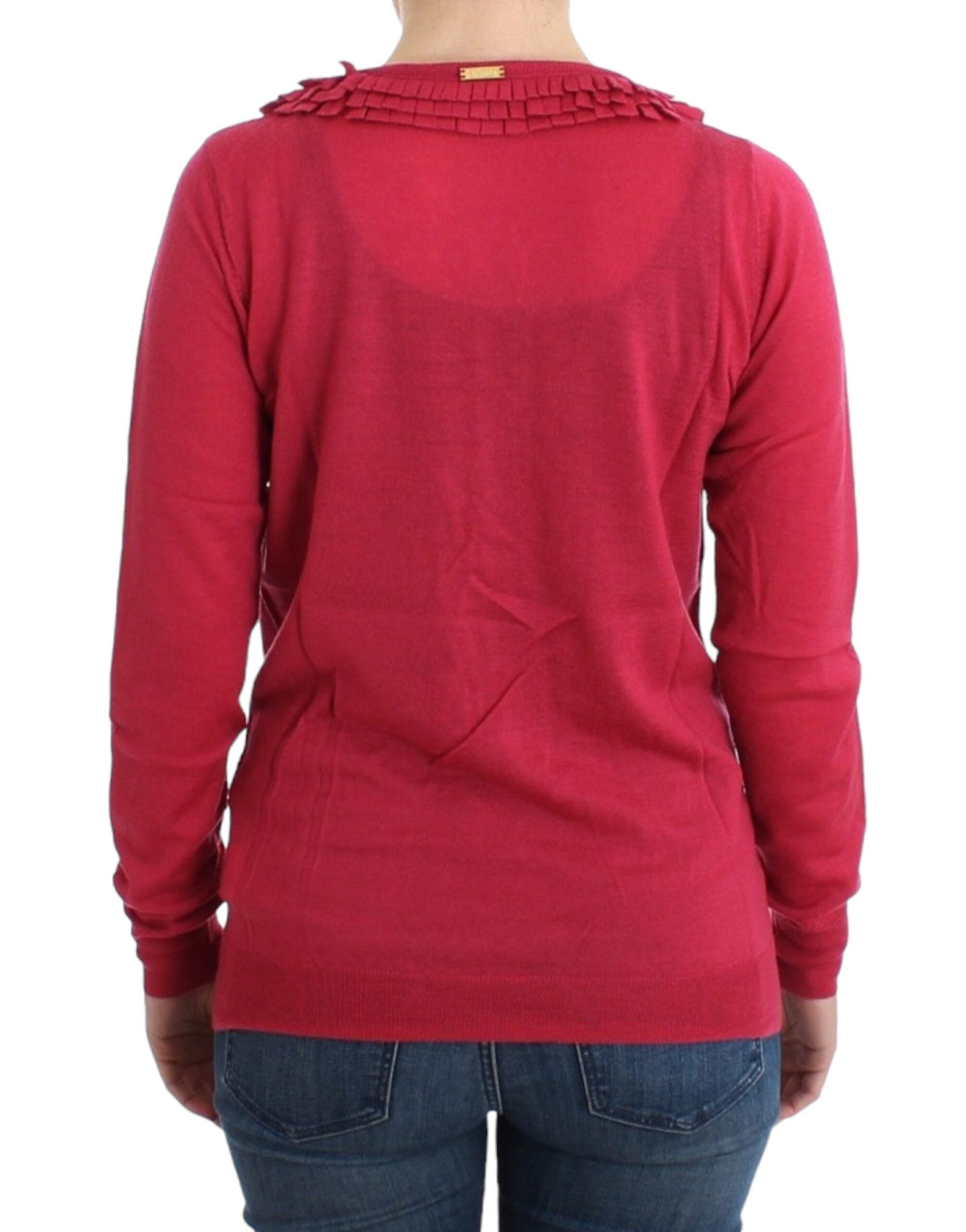 Ruffle Detail Wool Cardigan in Pink - ventzia
