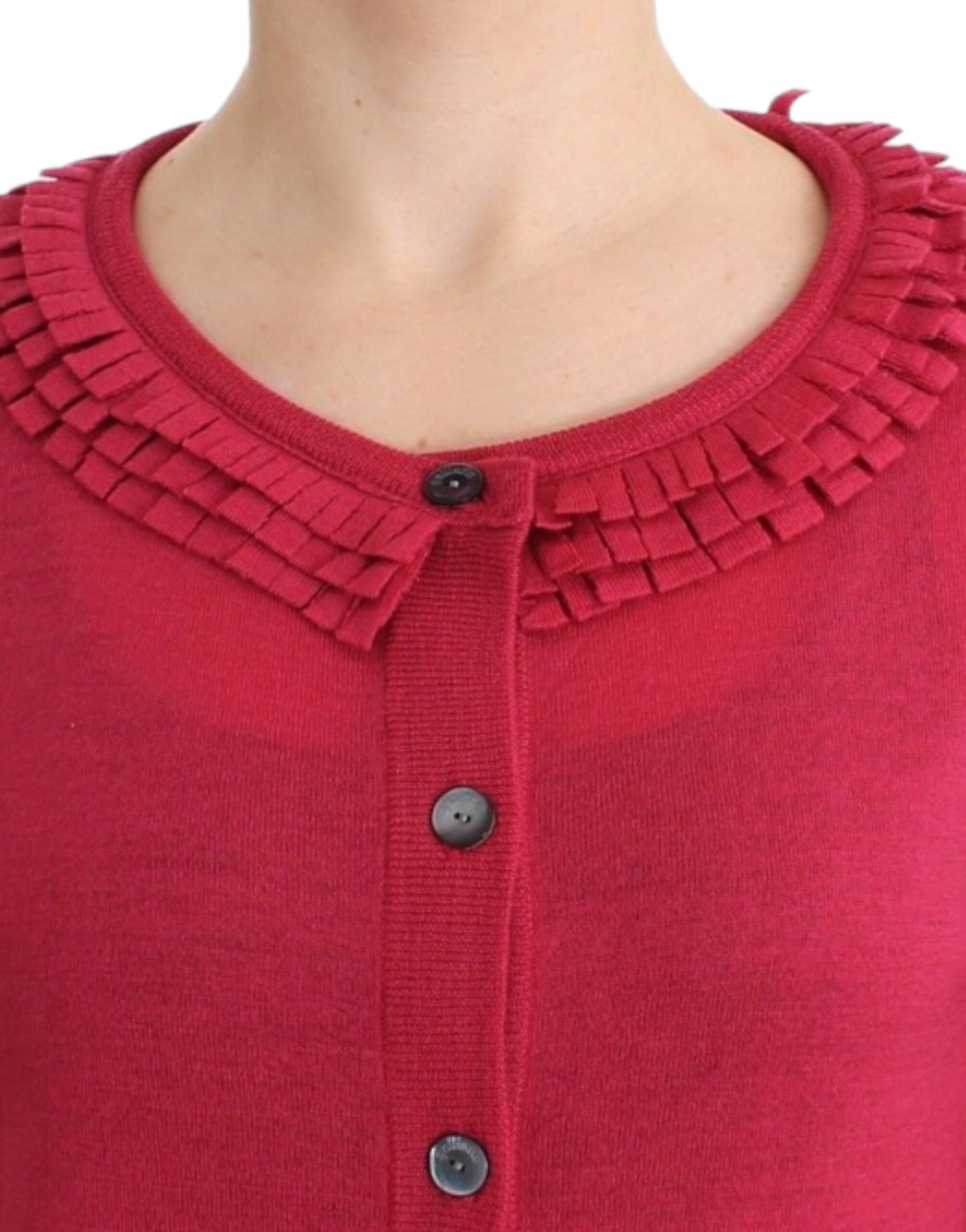 Ruffle Detail Wool Cardigan in Pink - ventzia