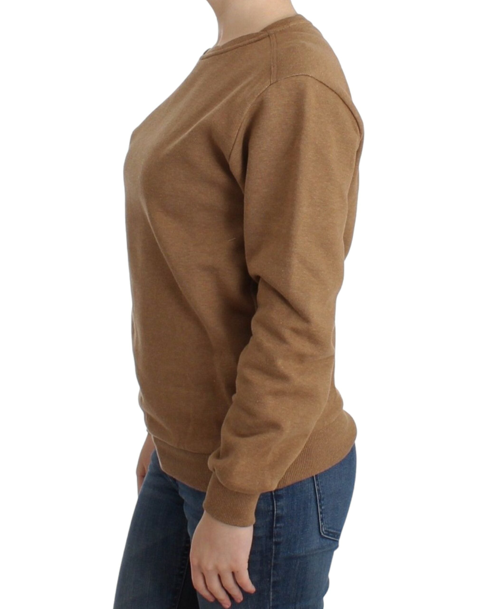 Chic Brown Crewneck Cotton Sweater - ventzia