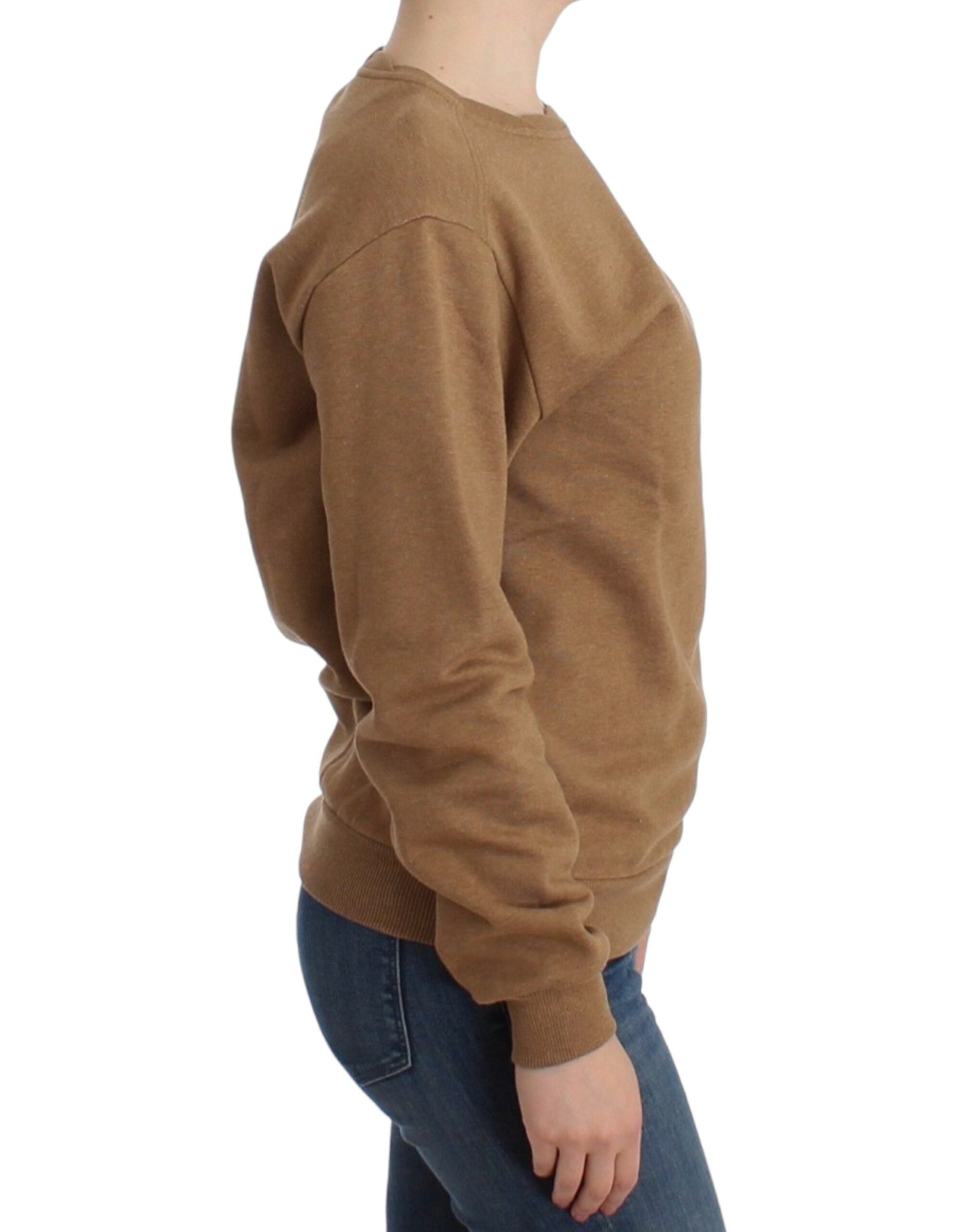 Chic Brown Crewneck Cotton Sweater - ventzia